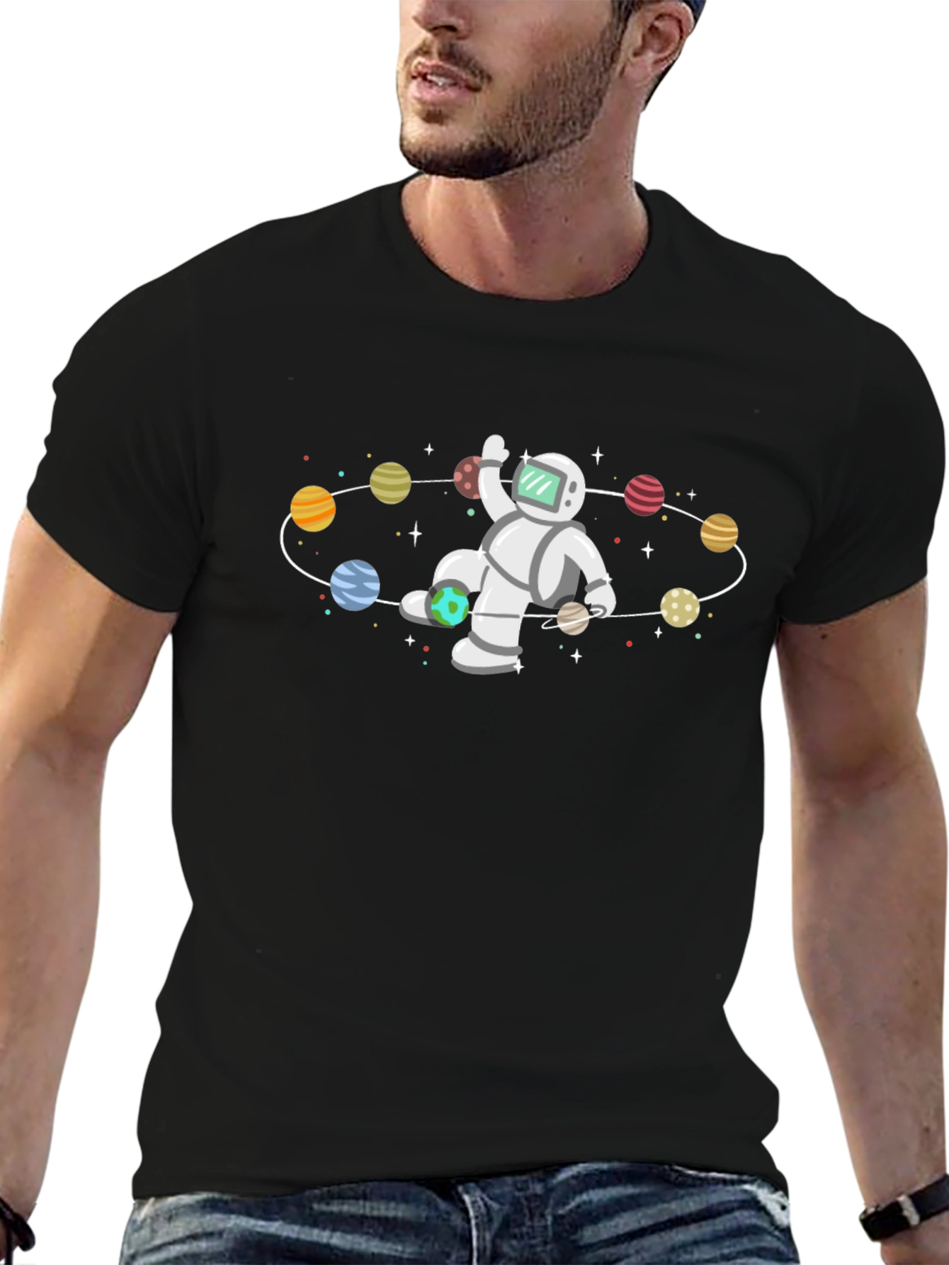 Astronaut Orbit T-Shirt - Space Planets Graphic Tee