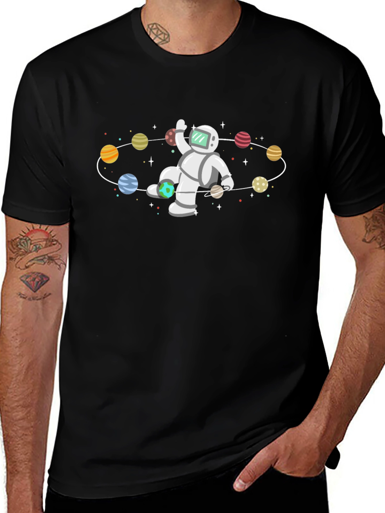 Astronaut Orbit T-Shirt - Space Planets Graphic Tee