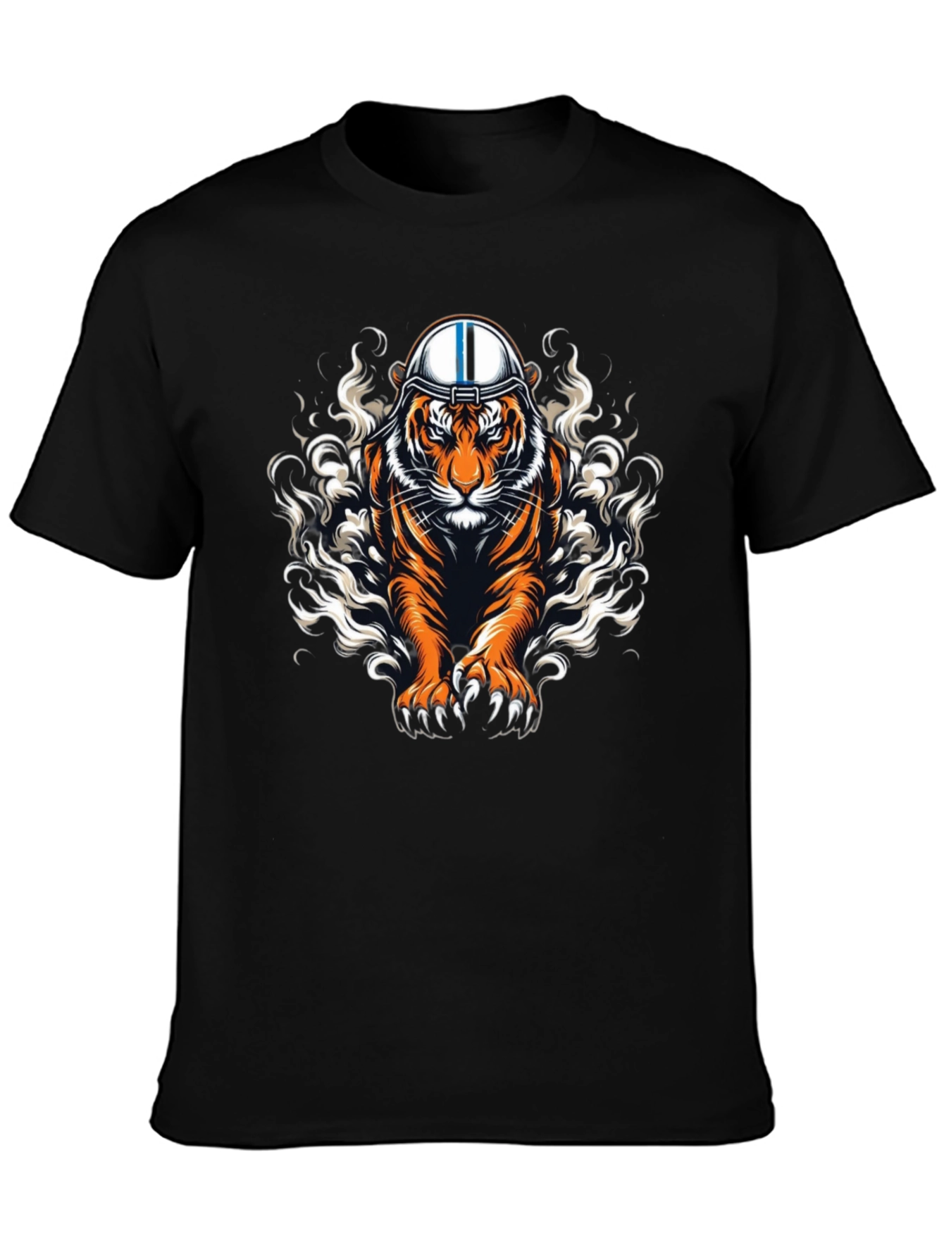 Tiger Helmet Graphic Print Black T-Shirt