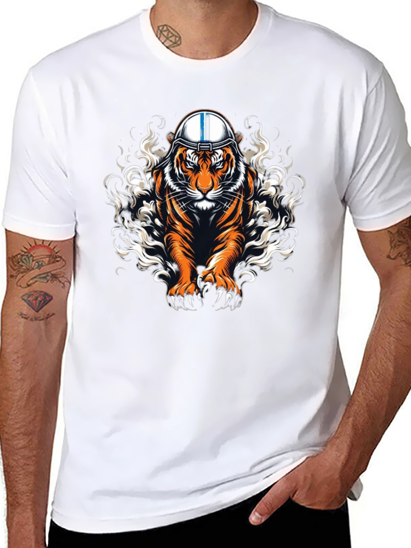 Tiger Helmet Graphic Print Black T-Shirt