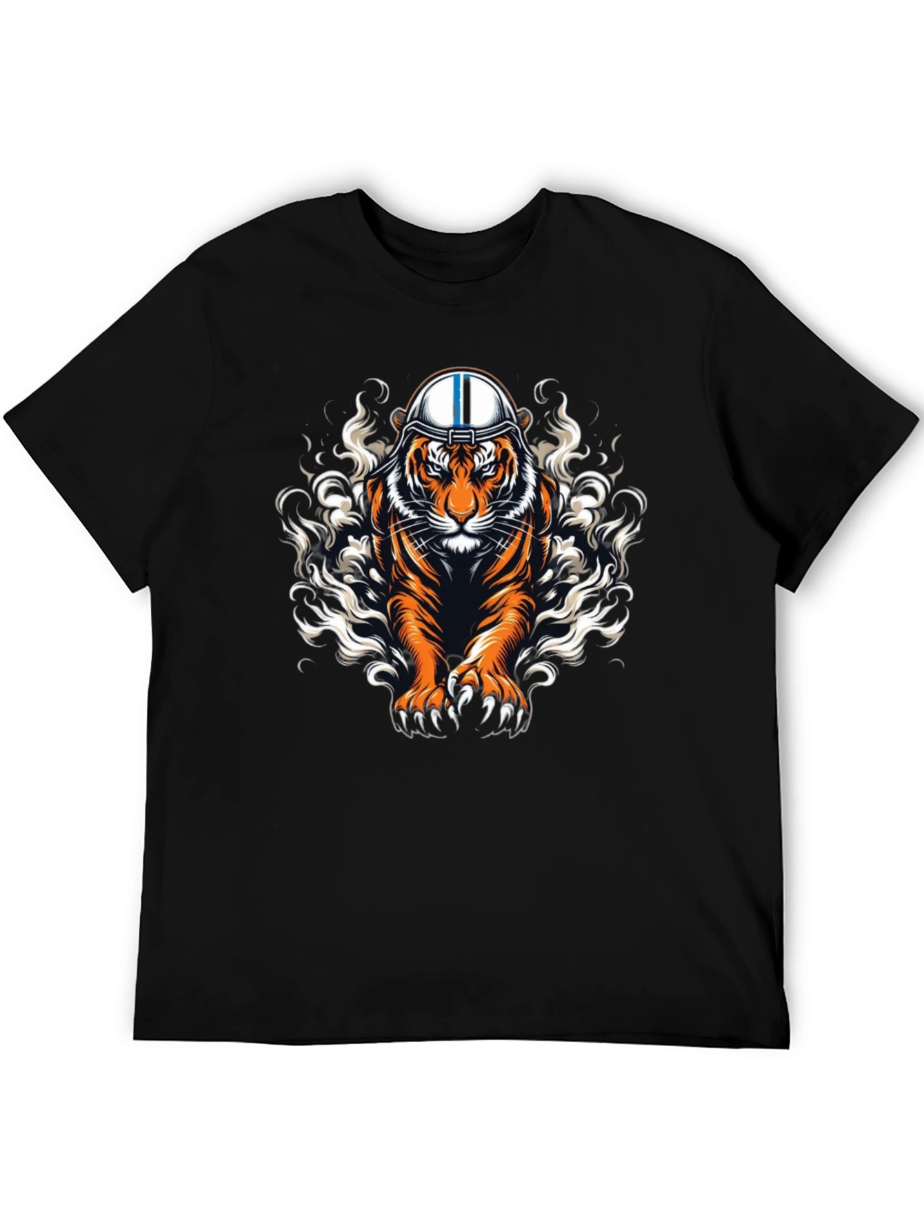 Tiger Helmet Graphic Print Black T-Shirt