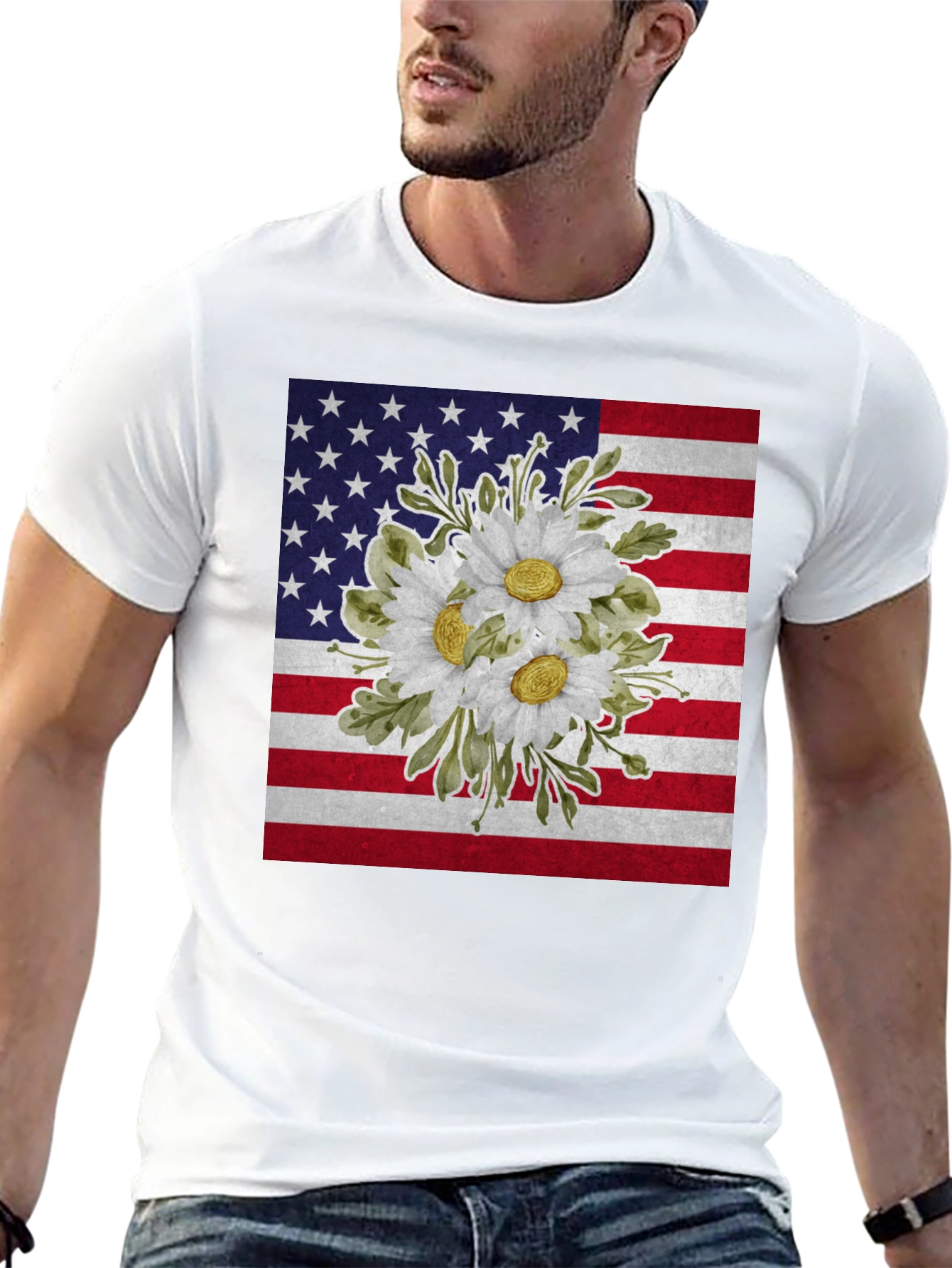 Floral American Flag Graphic T-Shirt