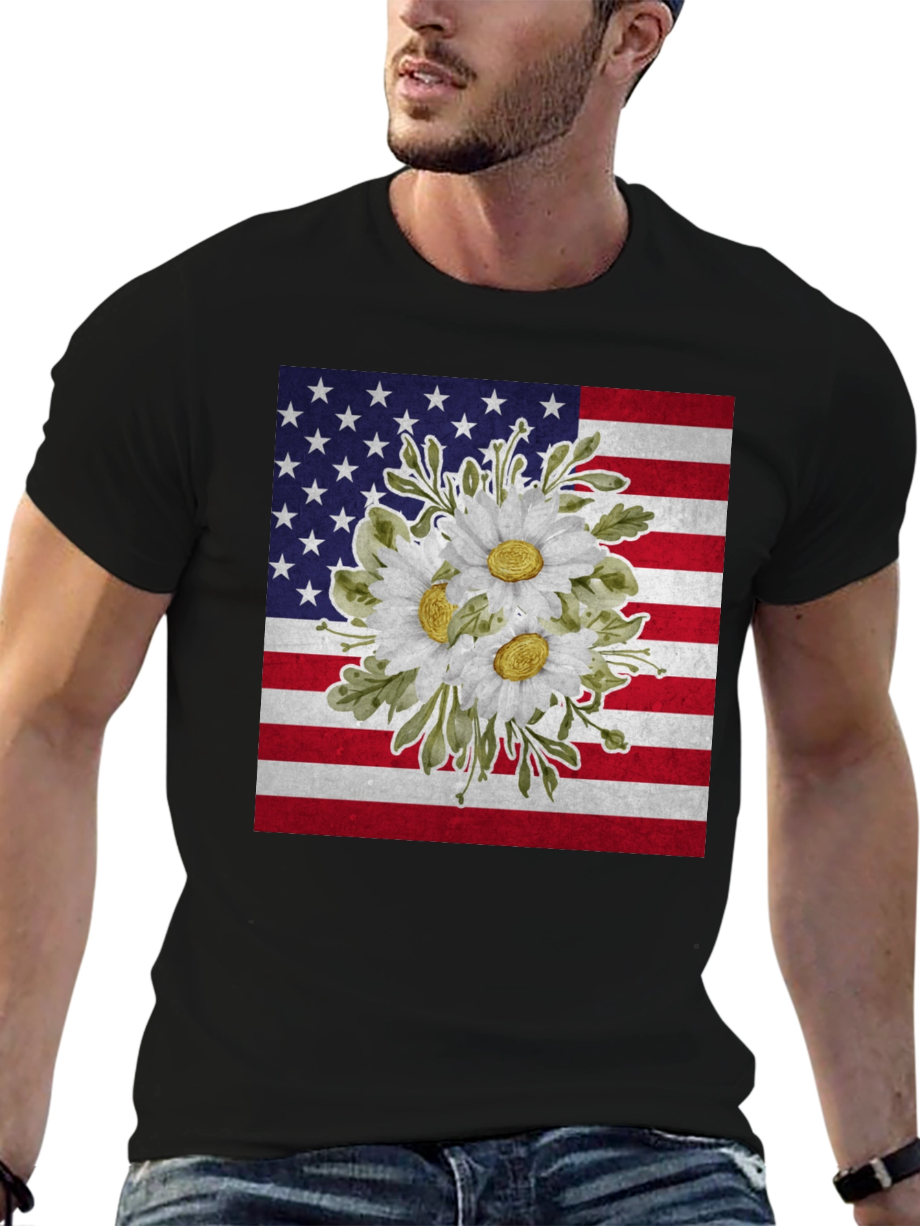 Floral American Flag Graphic T-Shirt