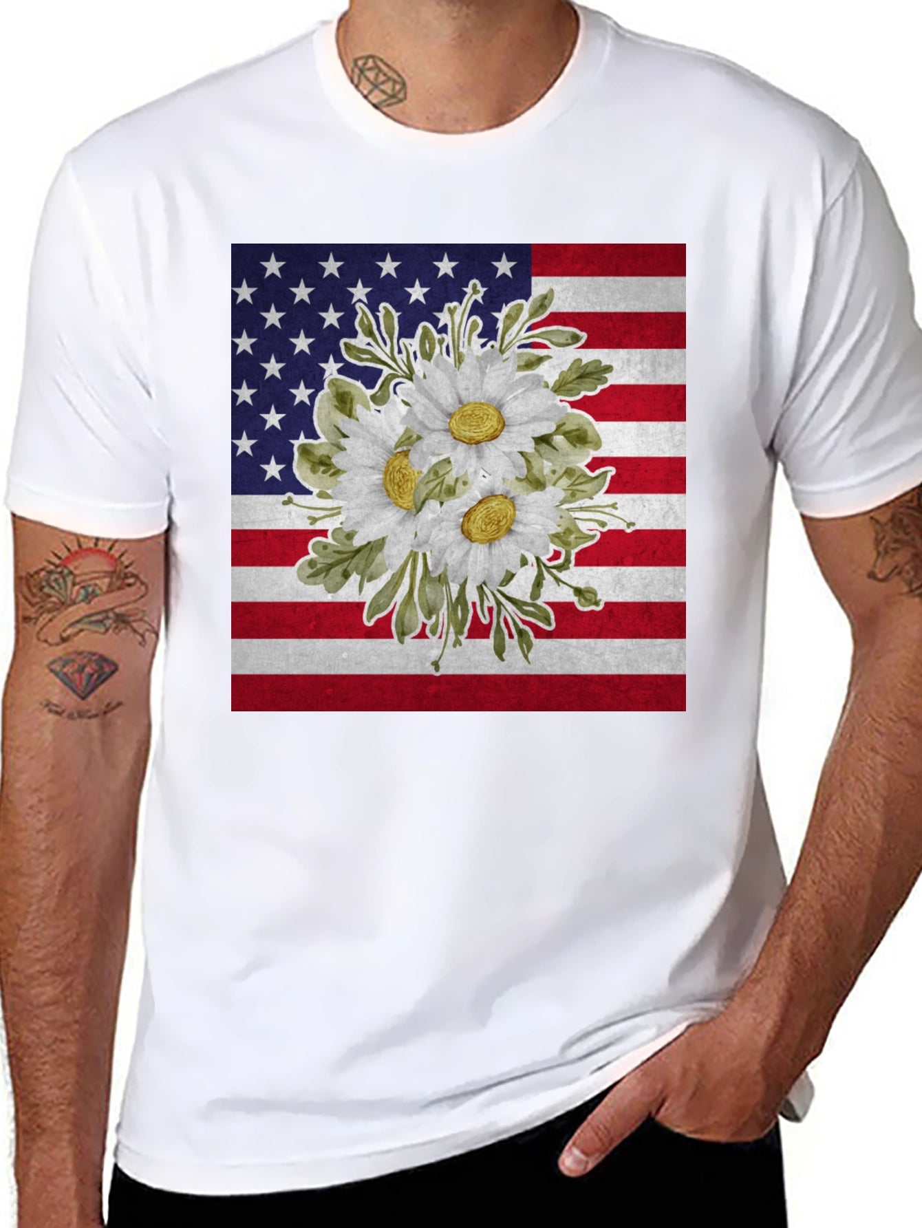 Floral American Flag Graphic T-Shirt