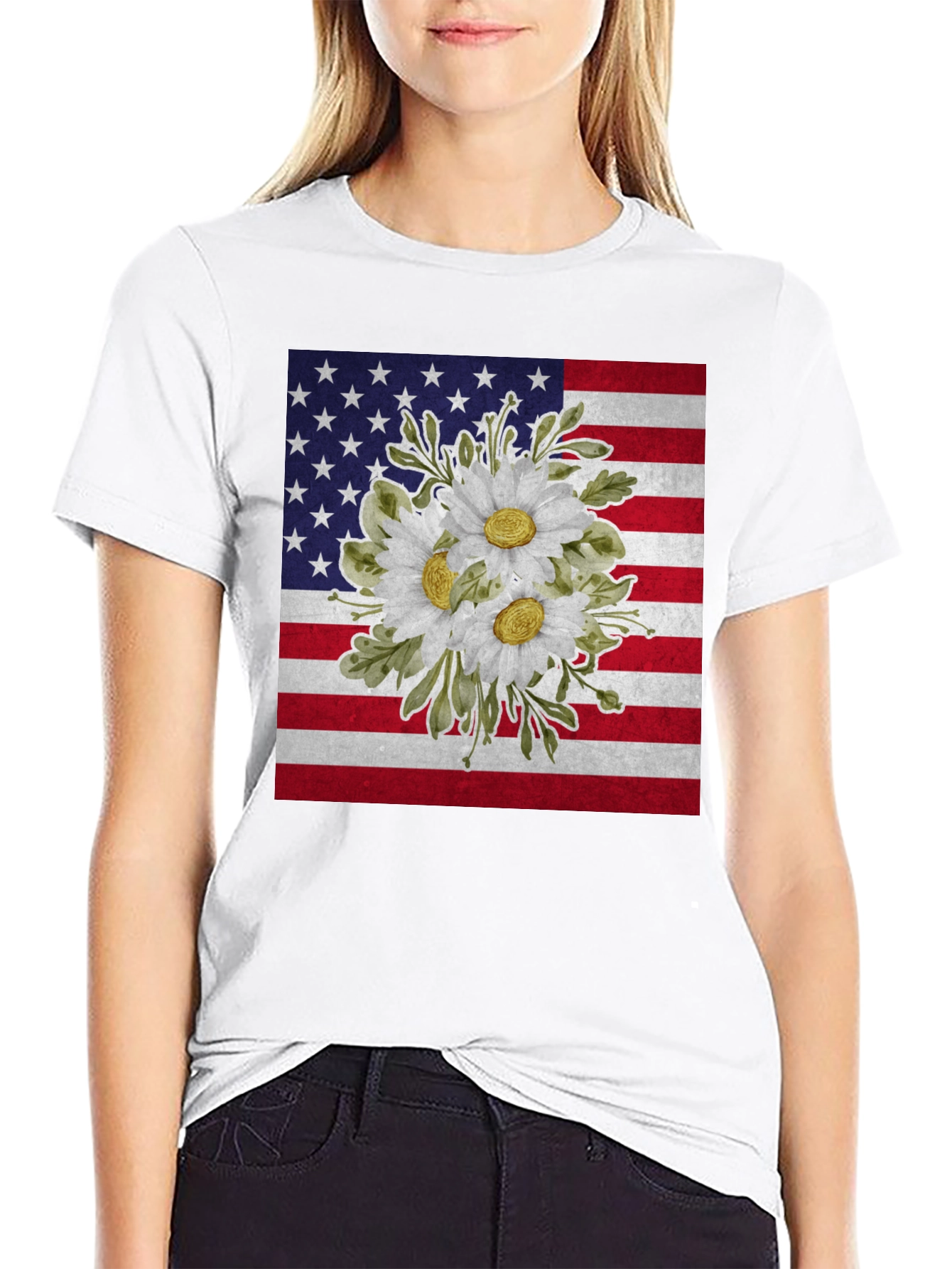 Floral American Flag Graphic T-Shirt