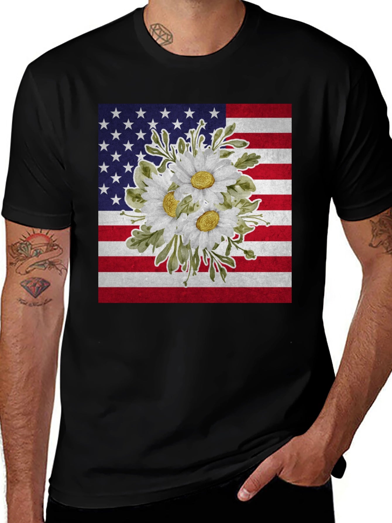 Floral American Flag Graphic T-Shirt