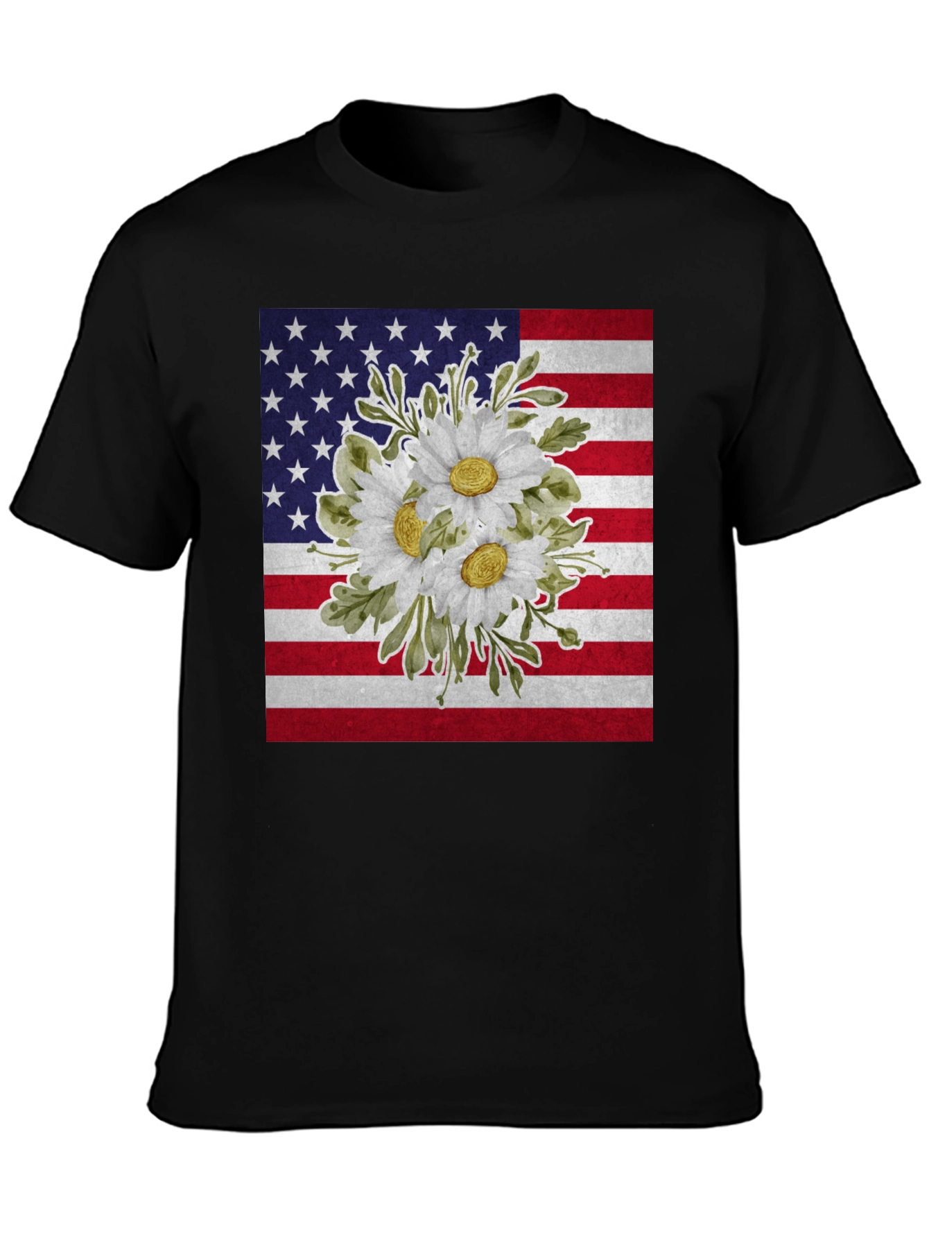 Floral American Flag Graphic T-Shirt