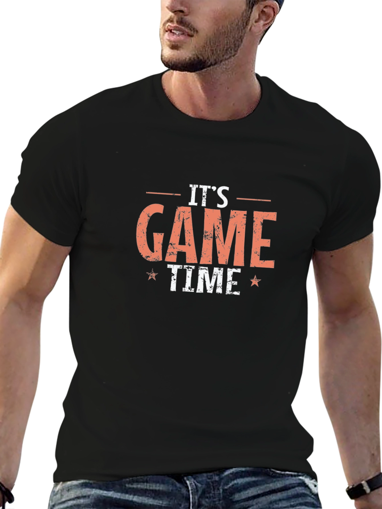 Its Game Time Graphic Tee - Black Cotton T-Shirt