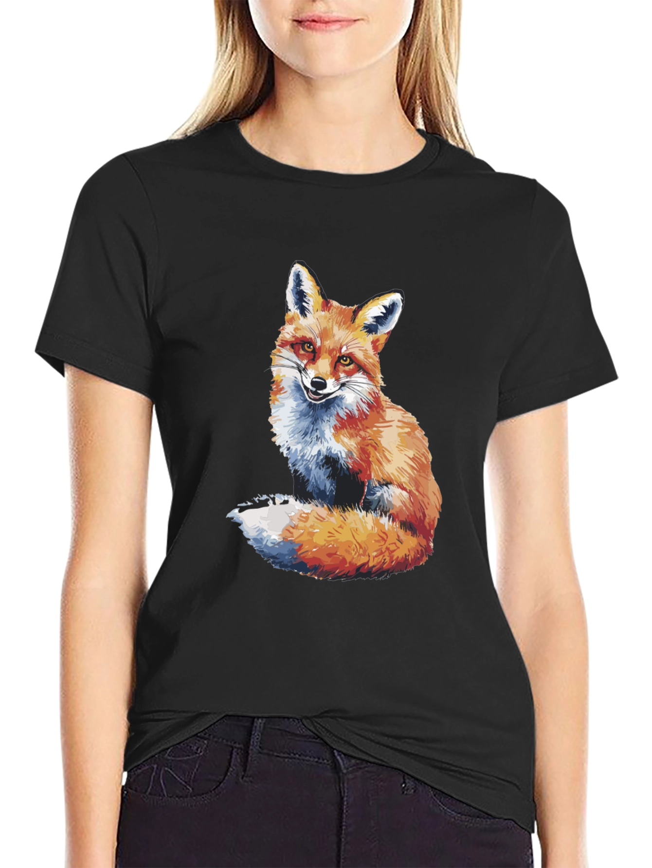 Fox Graphic Print Black T-Shirt