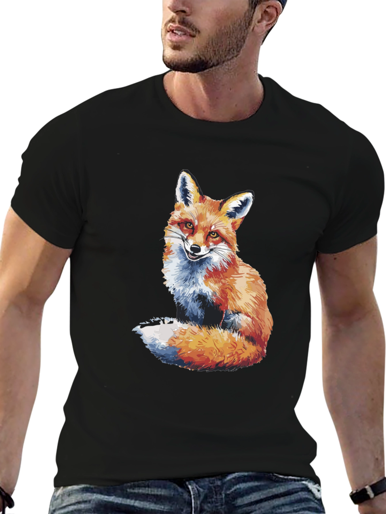 Fox Graphic Print Black T-Shirt