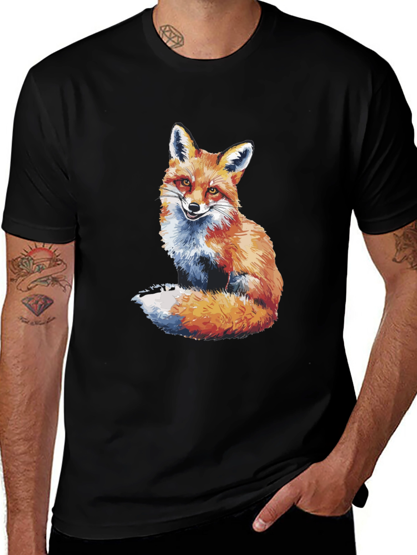 Fox Graphic Print Black T-Shirt