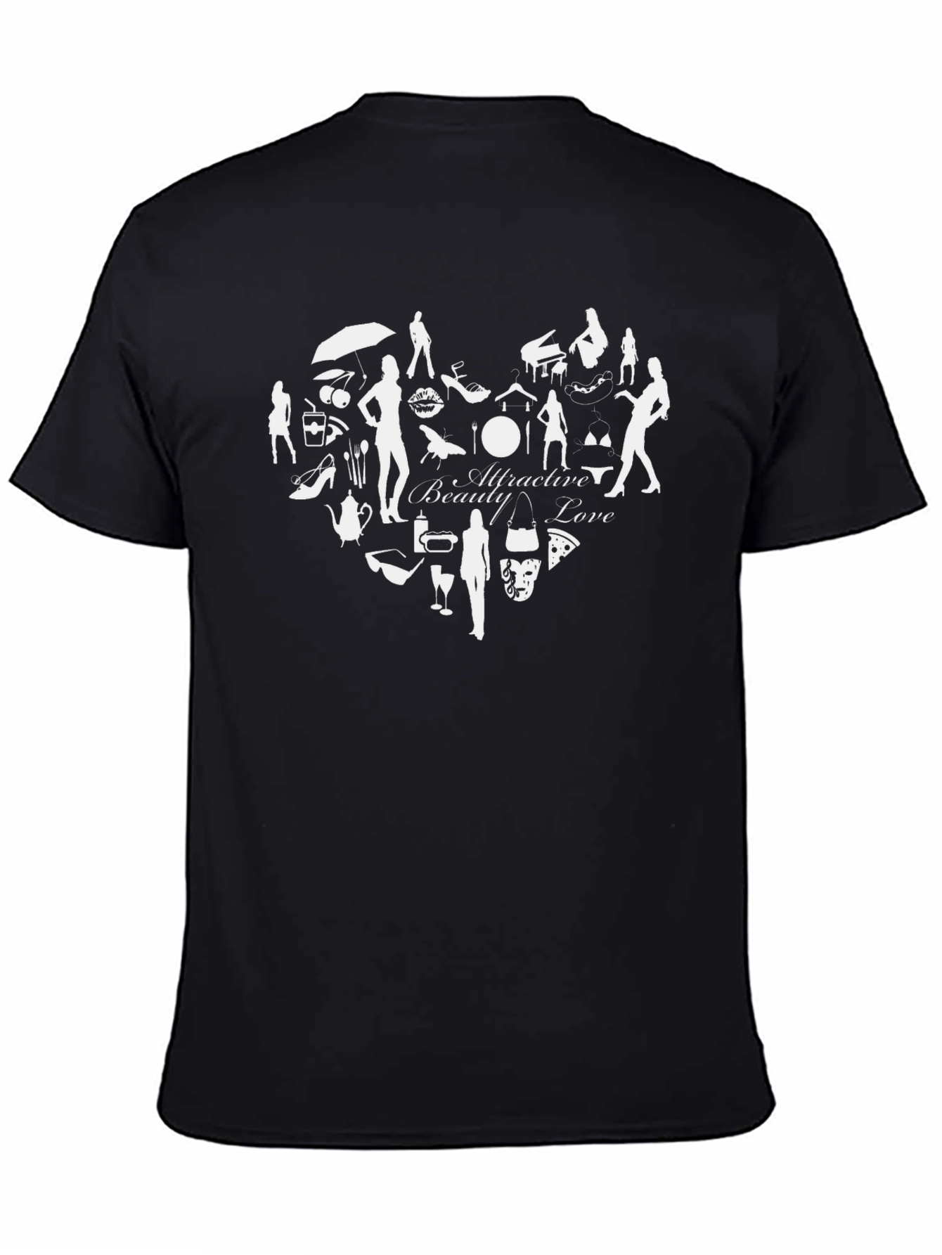 Attractive Beauty Love Heart Design Black T-Shirt