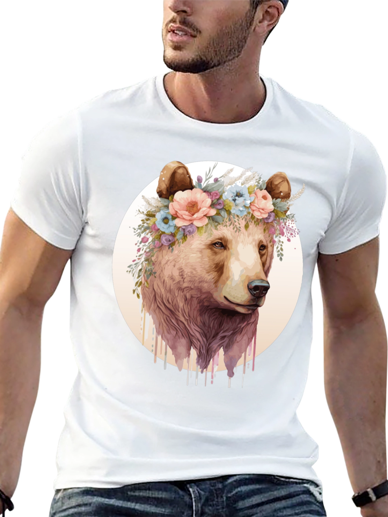 Bear with Floral Crown Graphic Tee