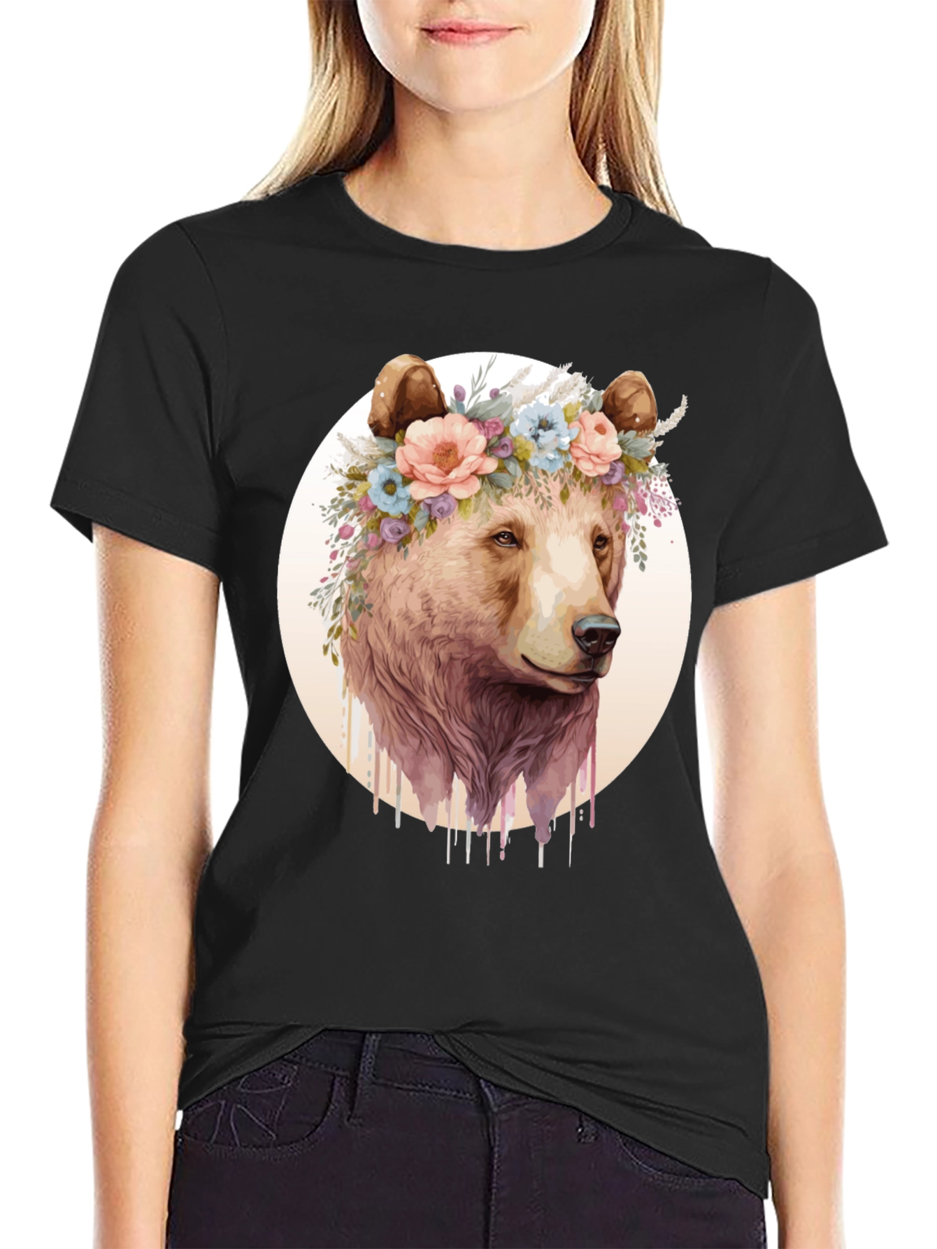 Bear with Floral Crown Graphic Tee