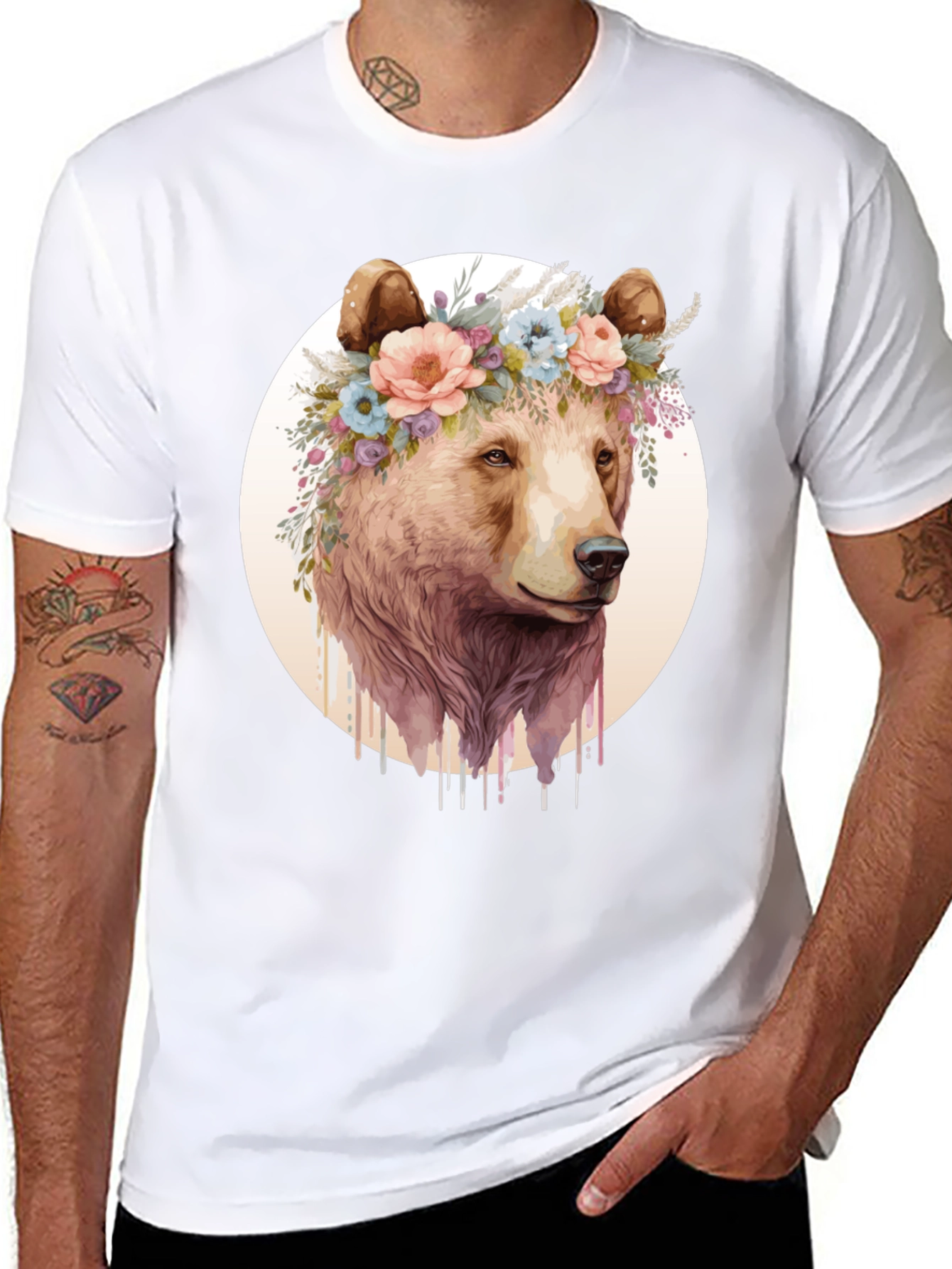 Bear with Floral Crown Graphic Tee