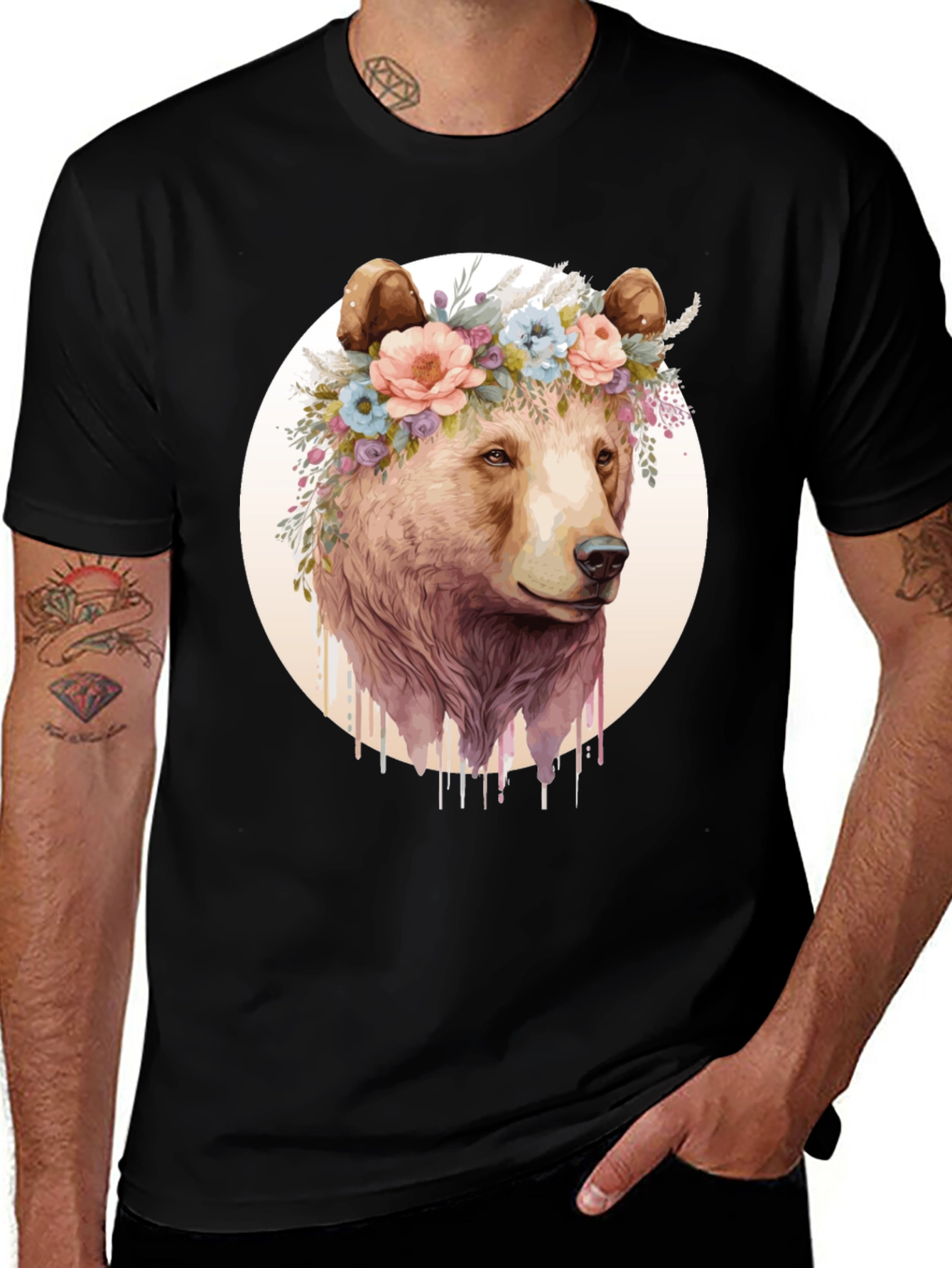 Bear with Floral Crown Graphic Tee