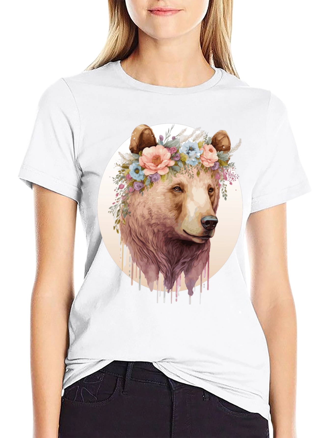 Bear with Floral Crown Graphic Tee