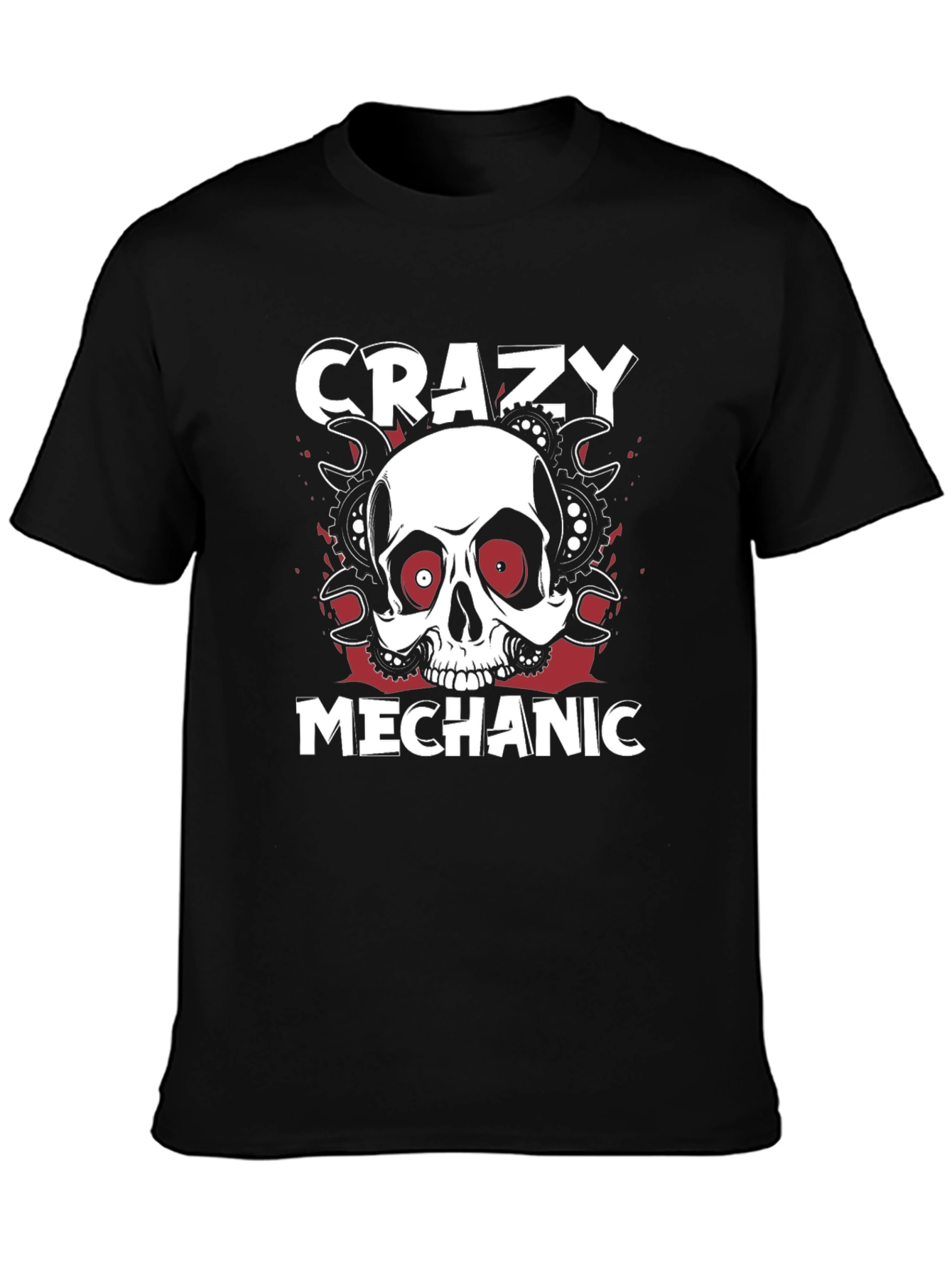 Crazy Mechanic Skull Graphic T-Shirt