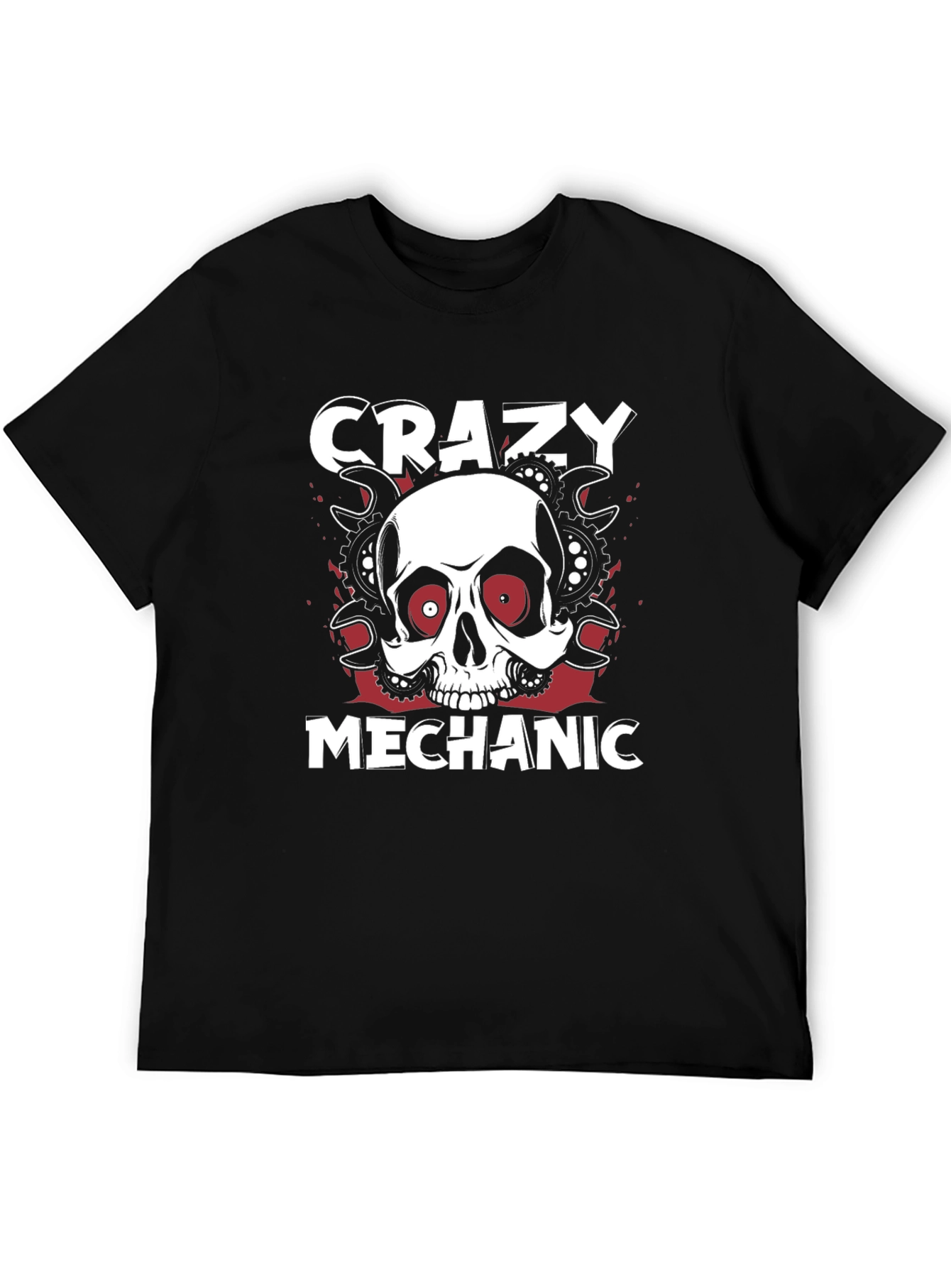 Crazy Mechanic Skull Graphic T-Shirt