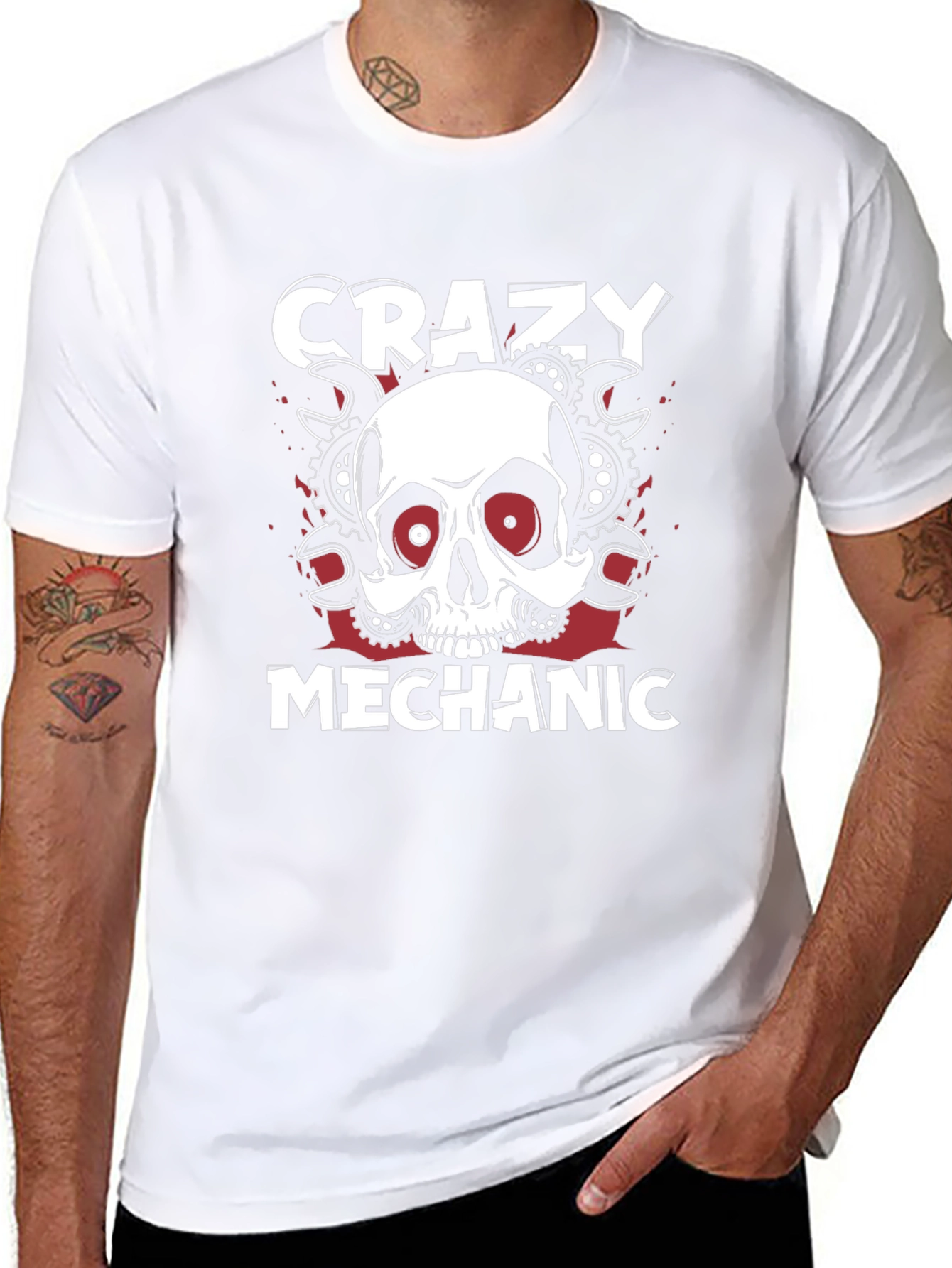 Crazy Mechanic Skull Graphic T-Shirt