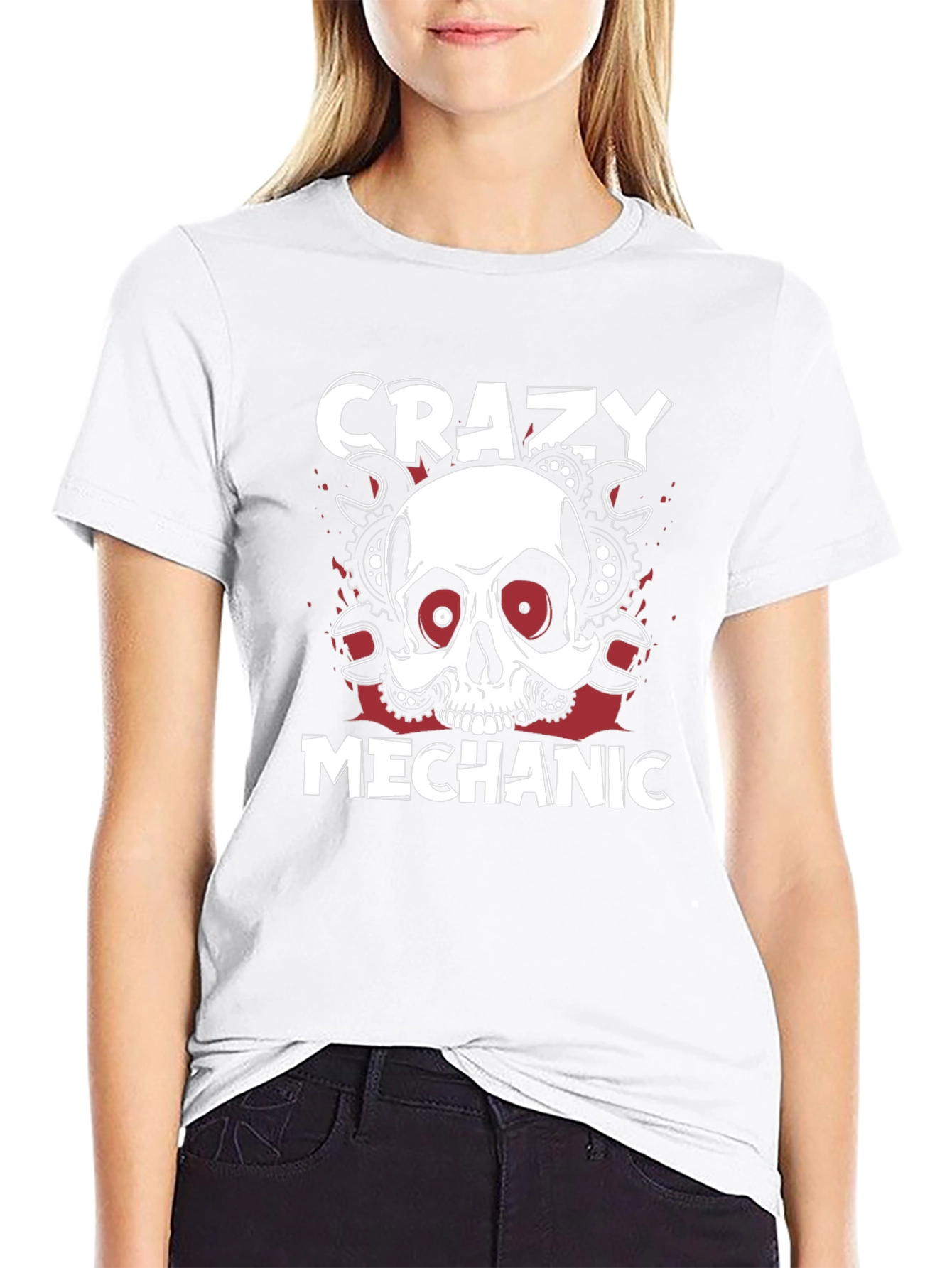 Crazy Mechanic Skull Graphic T-Shirt