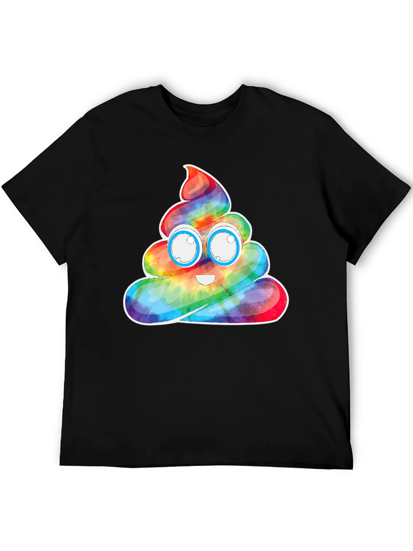 Rainbow Poop Emoji Graphic Tee - Black Cotton T-Shirt