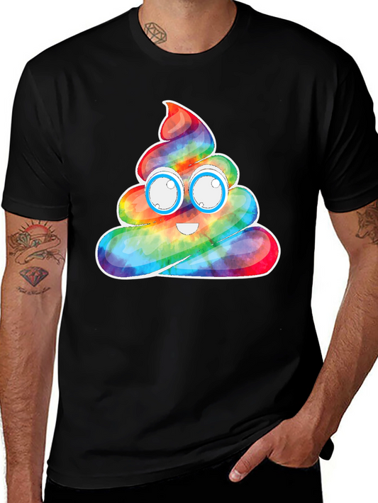 Rainbow Poop Emoji Graphic Tee - Black Cotton T-Shirt