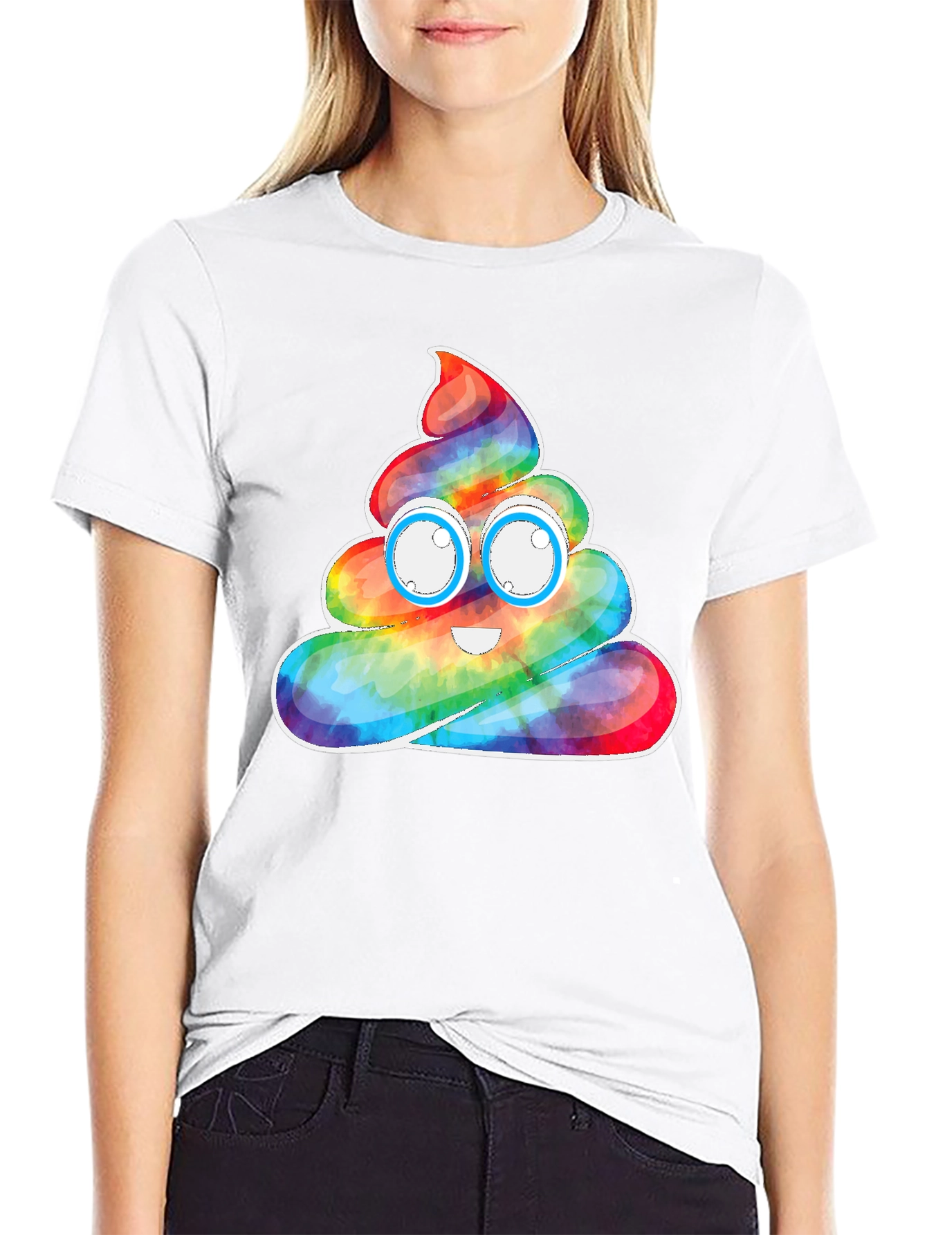 Rainbow Poop Emoji Graphic Tee - Black Cotton T-Shirt