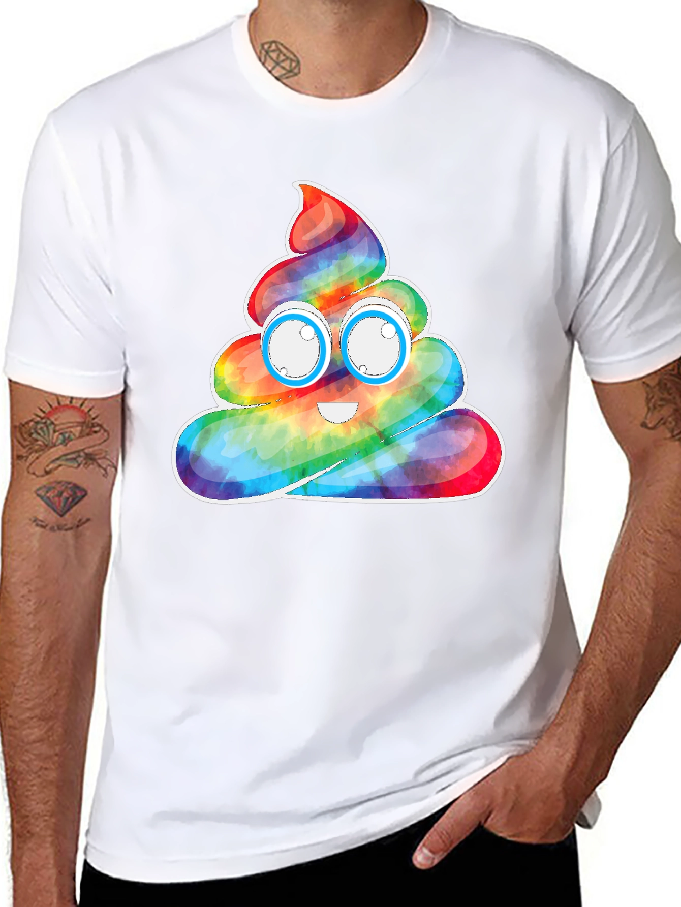 Rainbow Poop Emoji Graphic Tee - Black Cotton T-Shirt