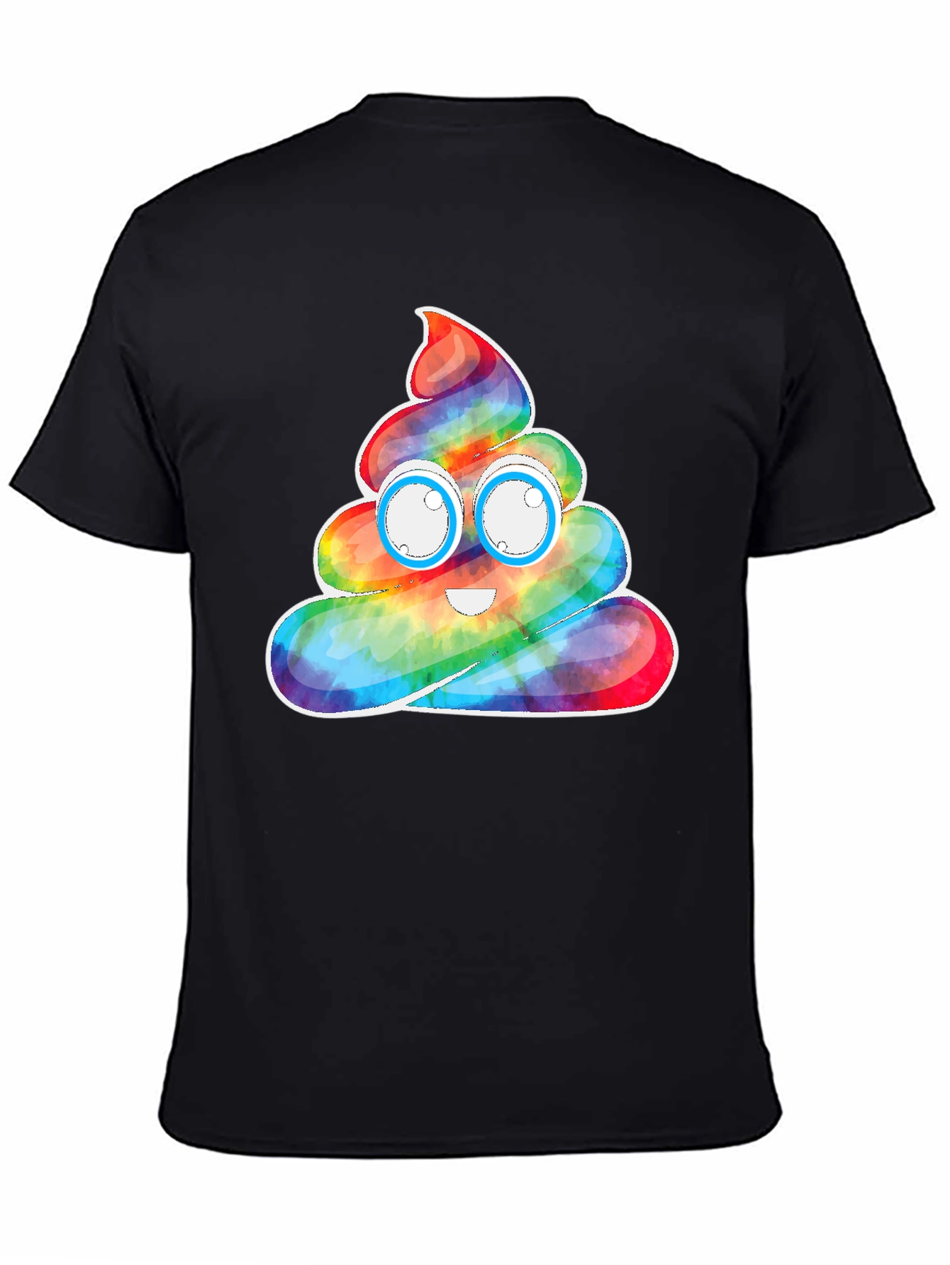 Rainbow Poop Emoji Graphic Tee - Black Cotton T-Shirt