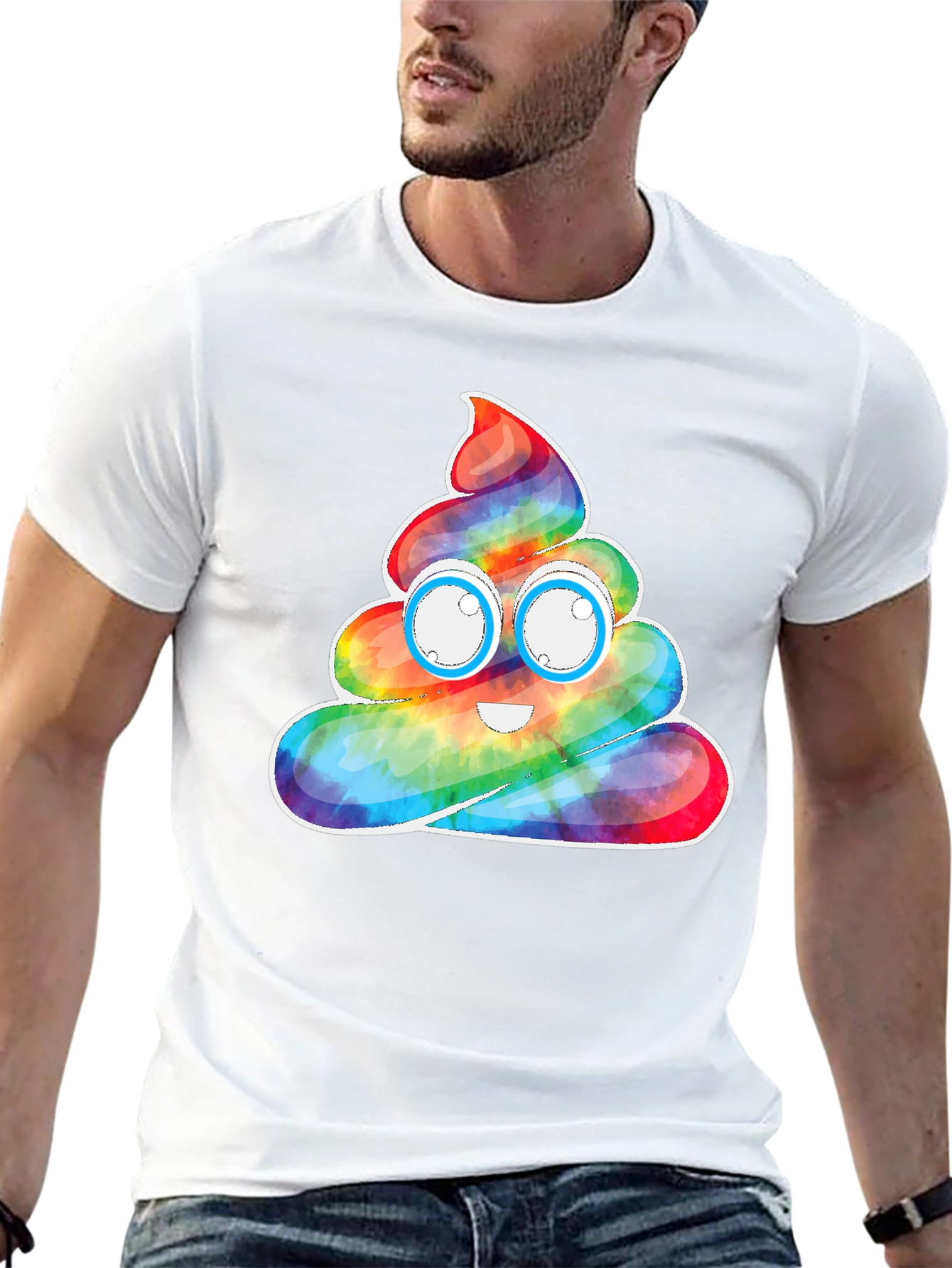 Rainbow Poop Emoji Graphic Tee - Black Cotton T-Shirt