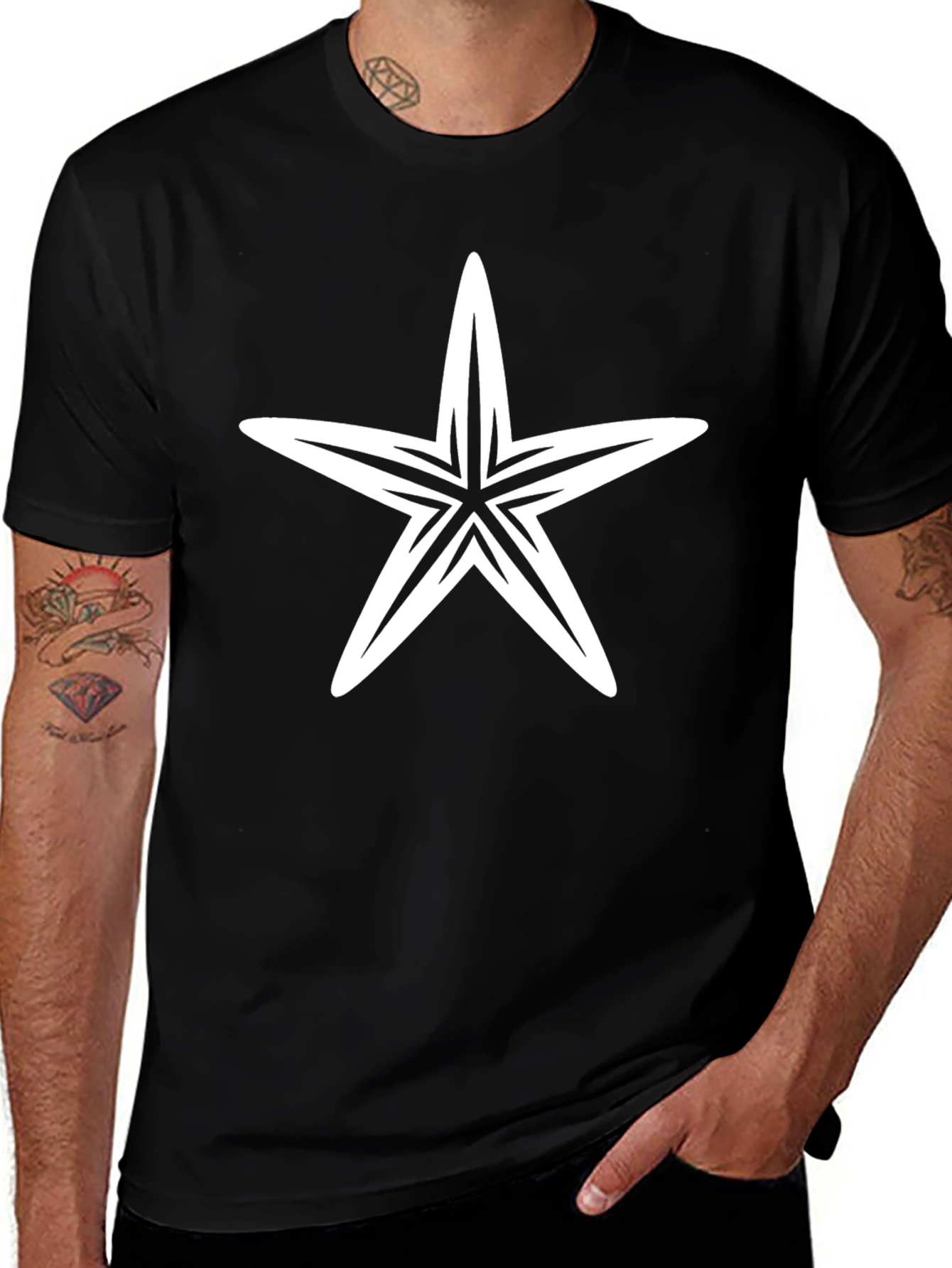 Starfish Graphic Print Black T-Shirt