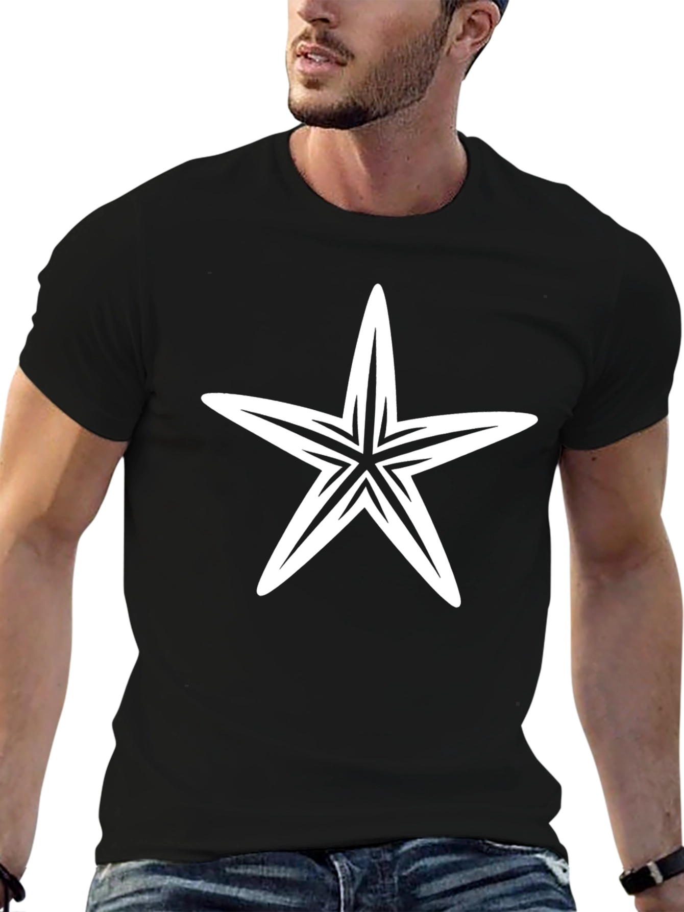 Starfish Graphic Print Black T-Shirt