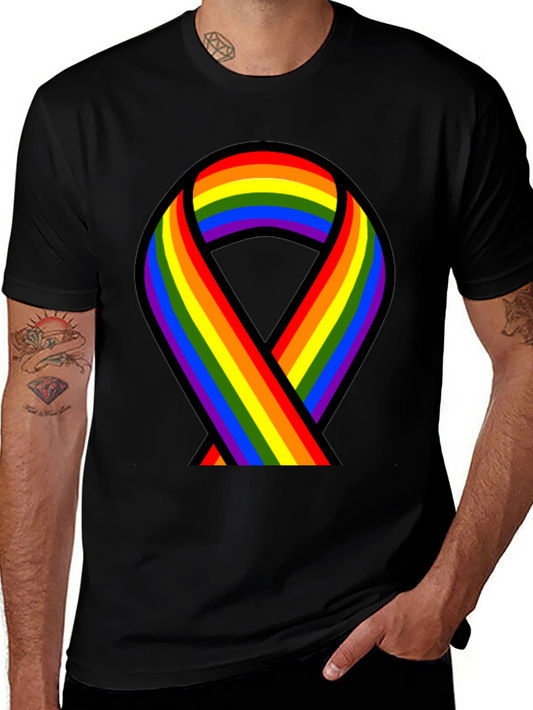 Pride Ribbon Graphic Tee - Black Cotton LGBT Support Shirt