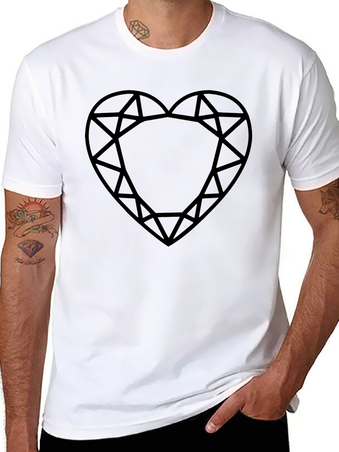 Diamond Heart Graphic Black T-Shirt - Modern Casual Wear