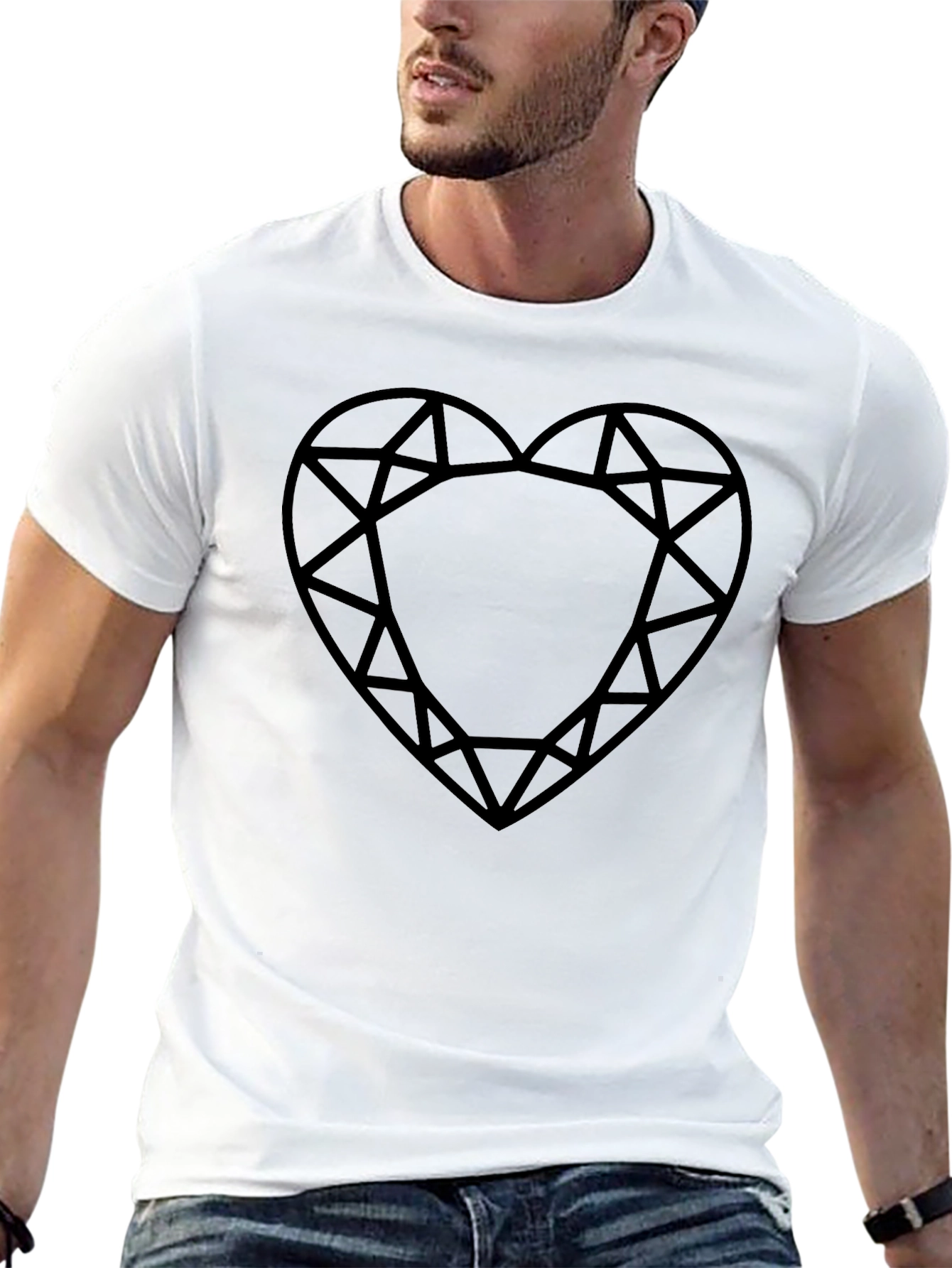 Diamond Heart Graphic Black T-Shirt - Modern Casual Wear