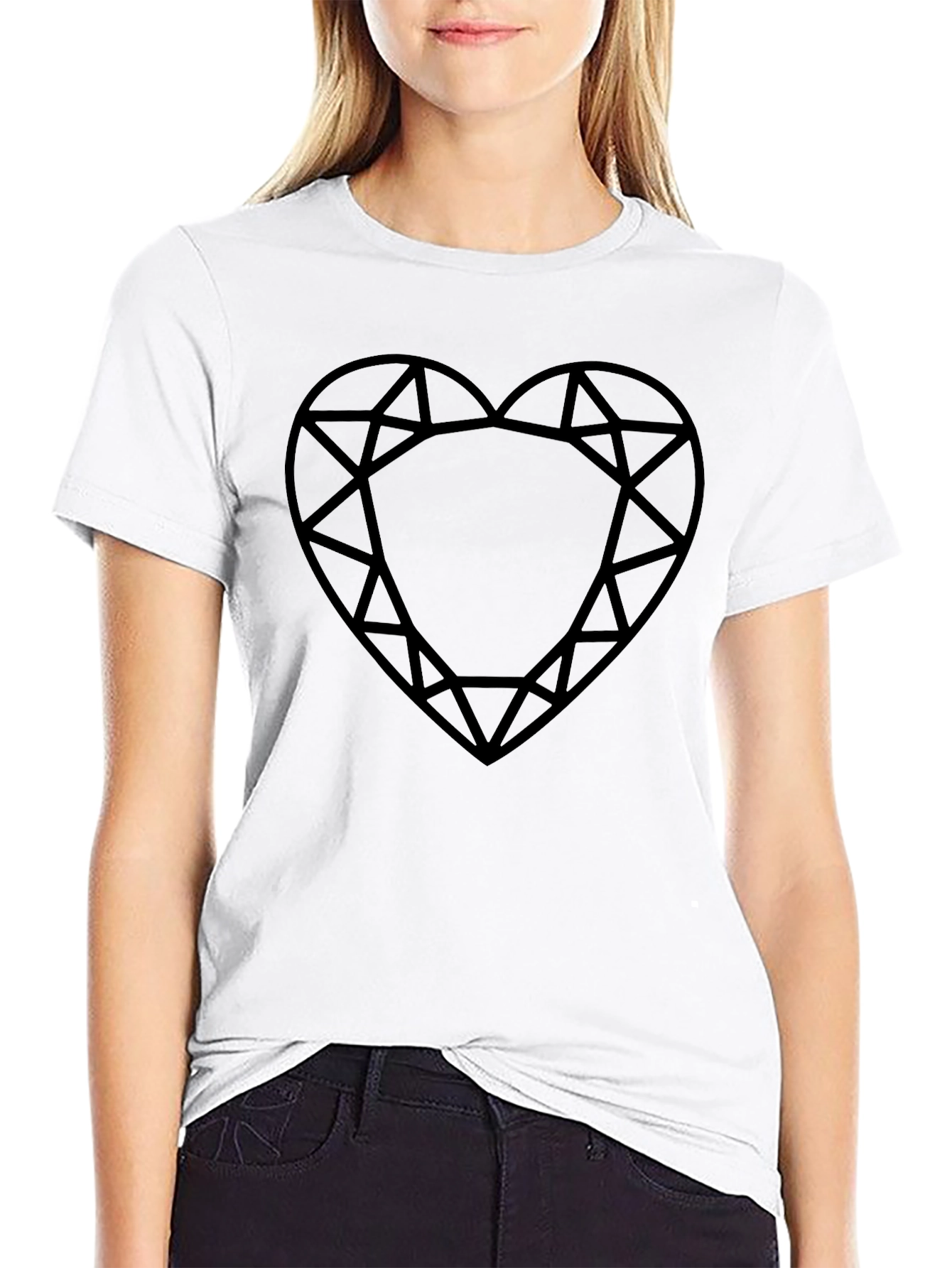 Diamond Heart Graphic Black T-Shirt - Modern Casual Wear