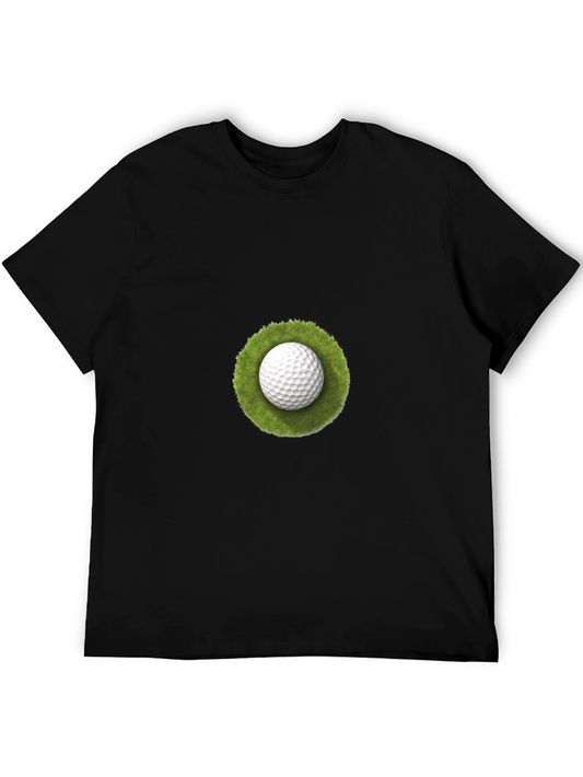 Golf Ball on Tee Graphic Tee - Black Cotton T-Shirt
