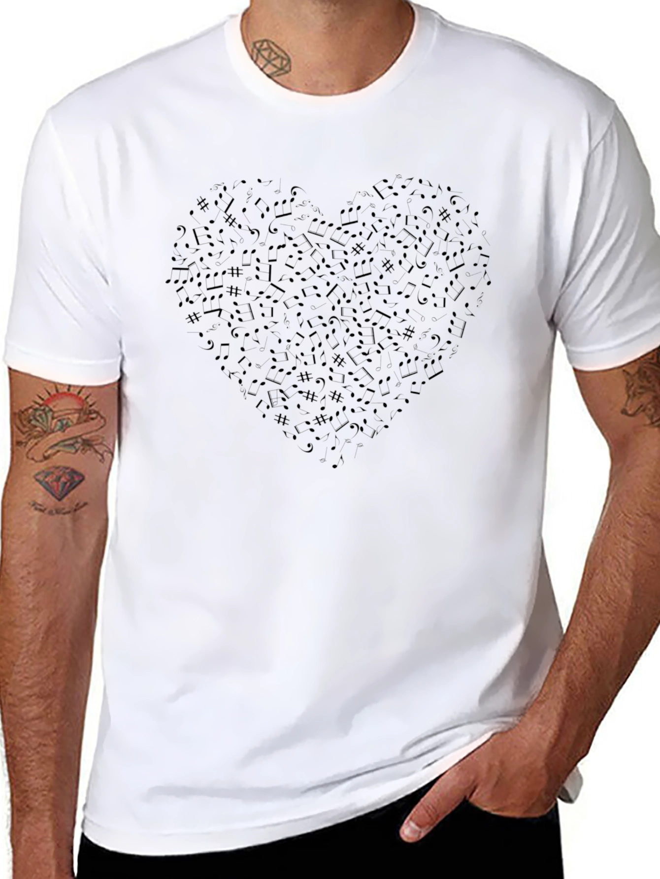 Musical Heart Graphic Tee - Black Crew Neck T-Shirt
