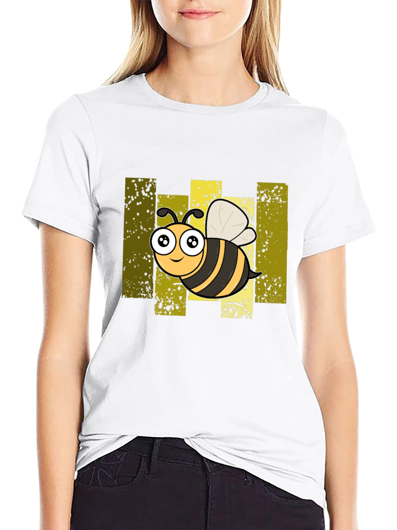 Cartoon Bee Graphic Black T-Shirt
