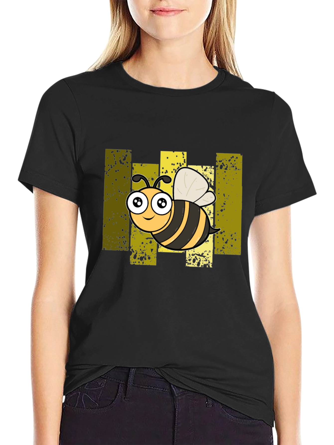 Cartoon Bee Graphic Black T-Shirt