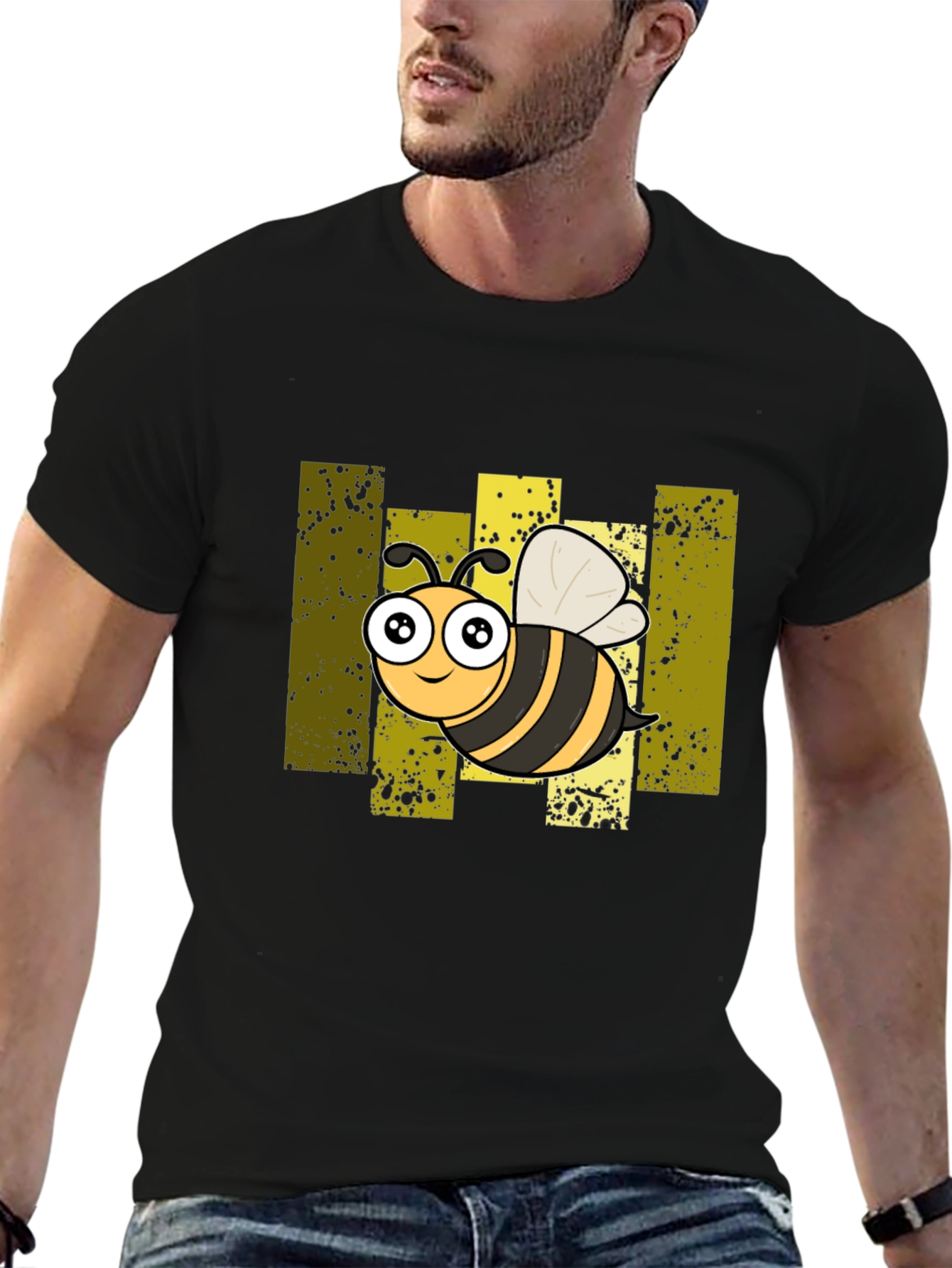 Cartoon Bee Graphic Black T-Shirt