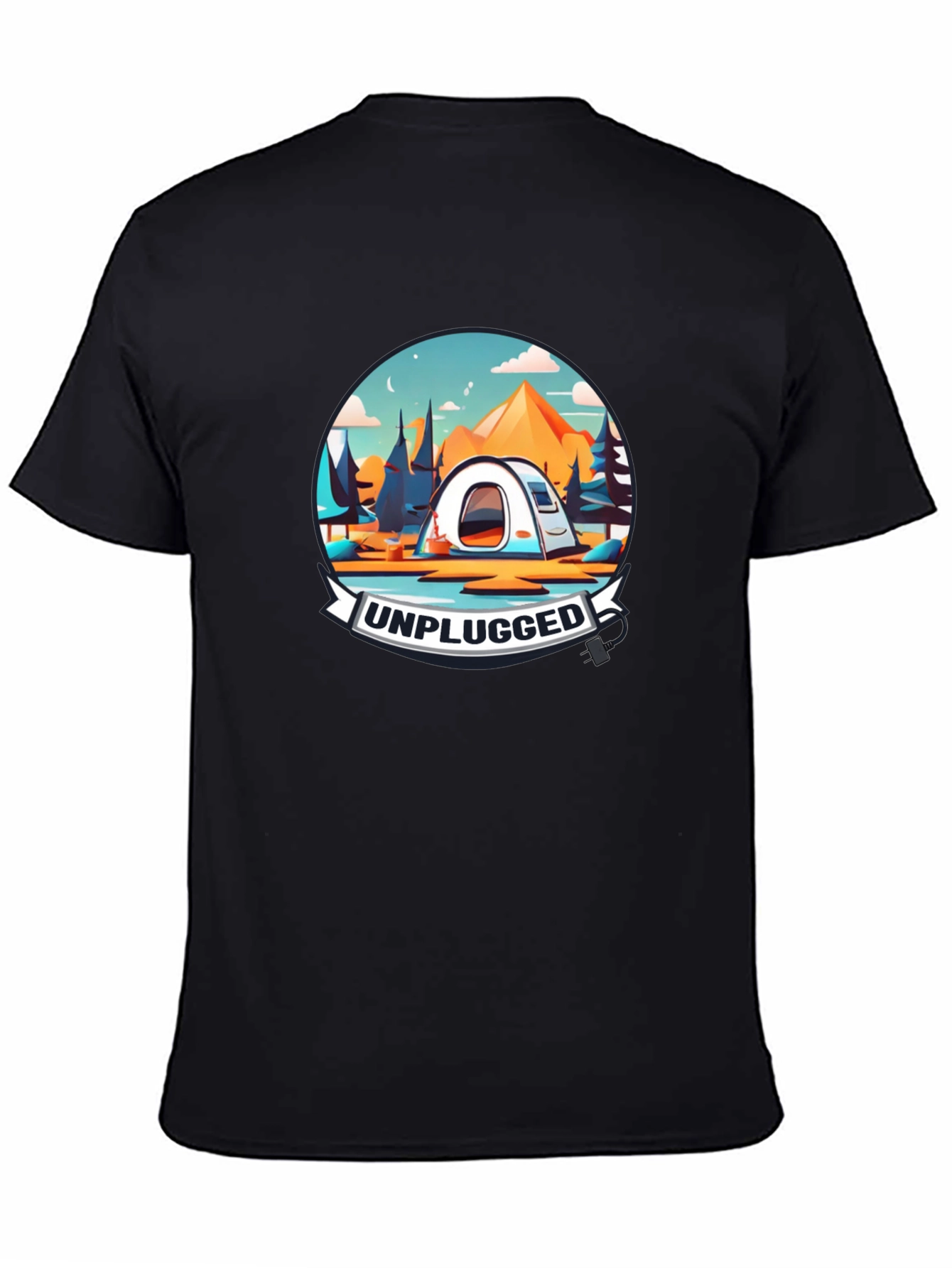 Unplugged Camping Graphic Tee - Black Cotton T-Shirt