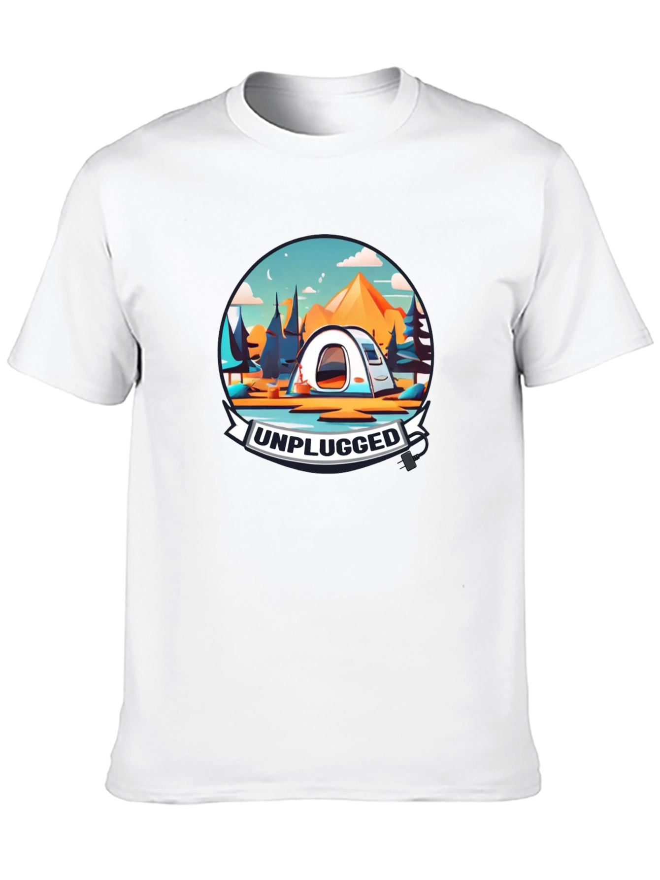 Unplugged Camping Graphic Tee - Black Cotton T-Shirt