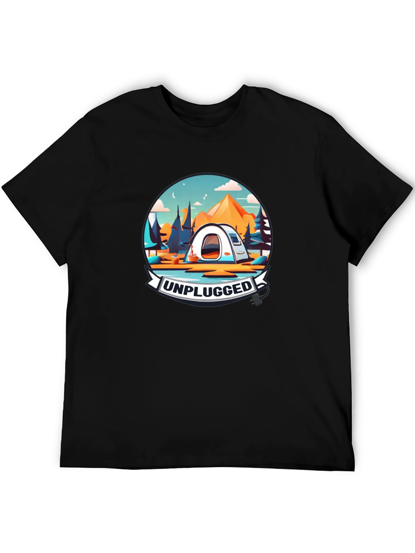Unplugged Camping Graphic Tee - Black Cotton T-Shirt