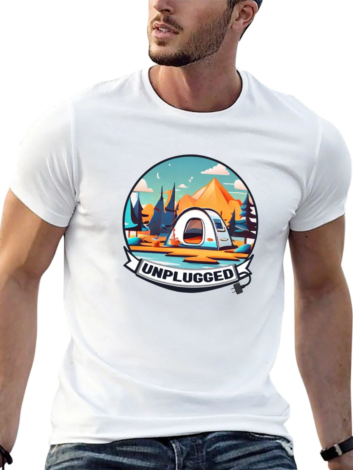 Unplugged Camping Graphic Tee - Black Cotton T-Shirt