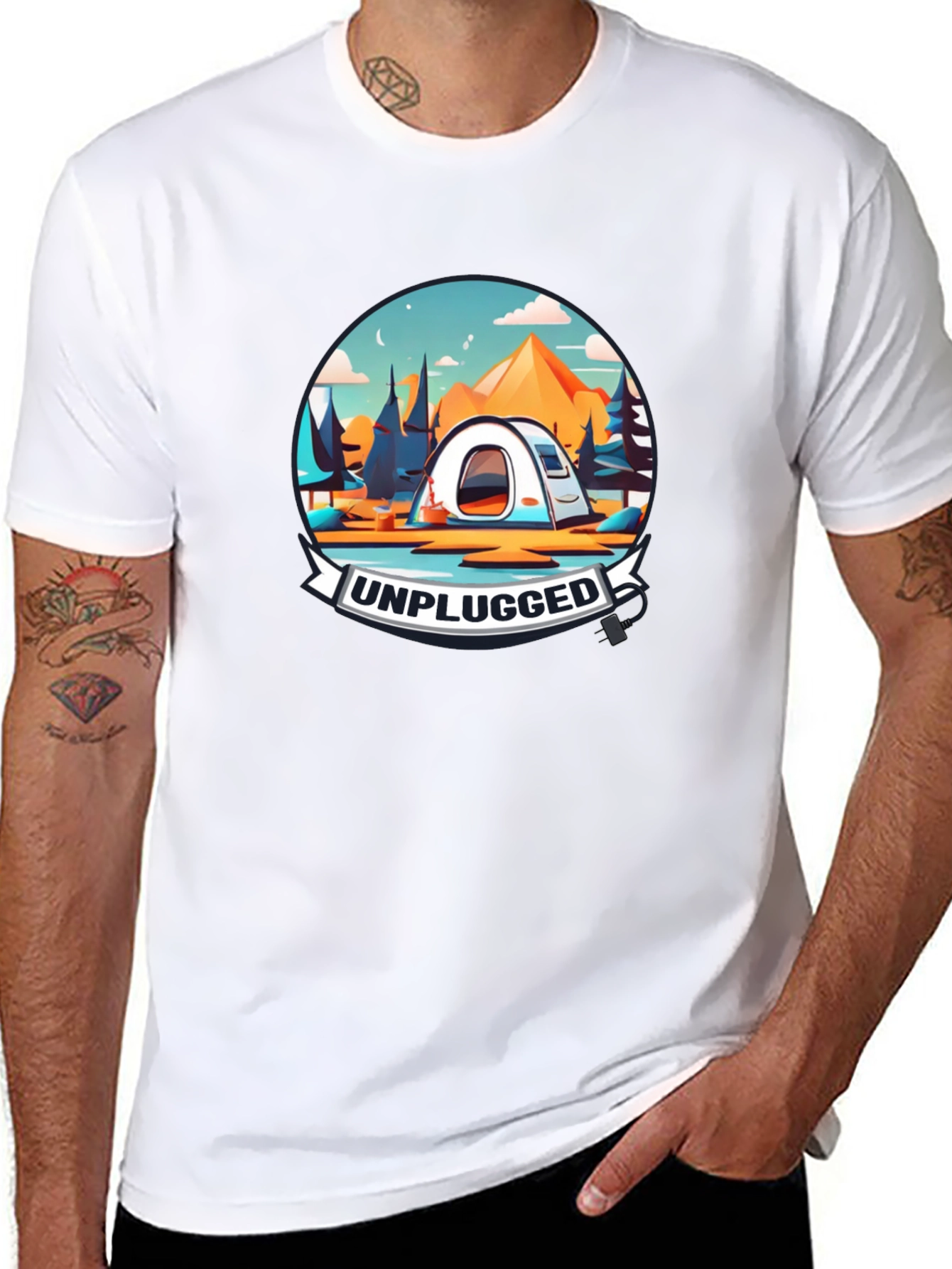 Unplugged Camping Graphic Tee - Black Cotton T-Shirt