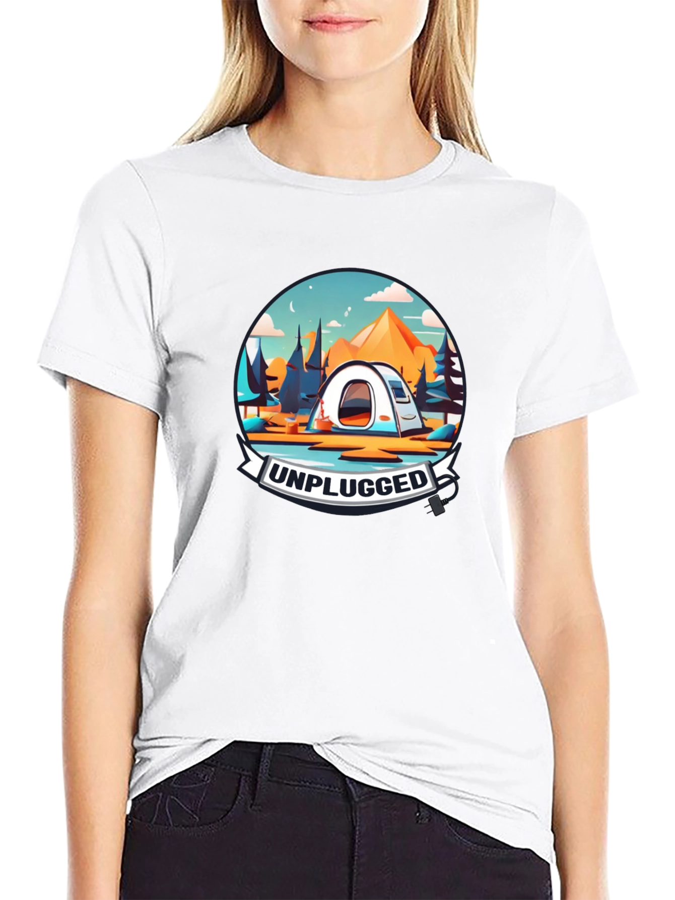 Unplugged Camping Graphic Tee - Black Cotton T-Shirt