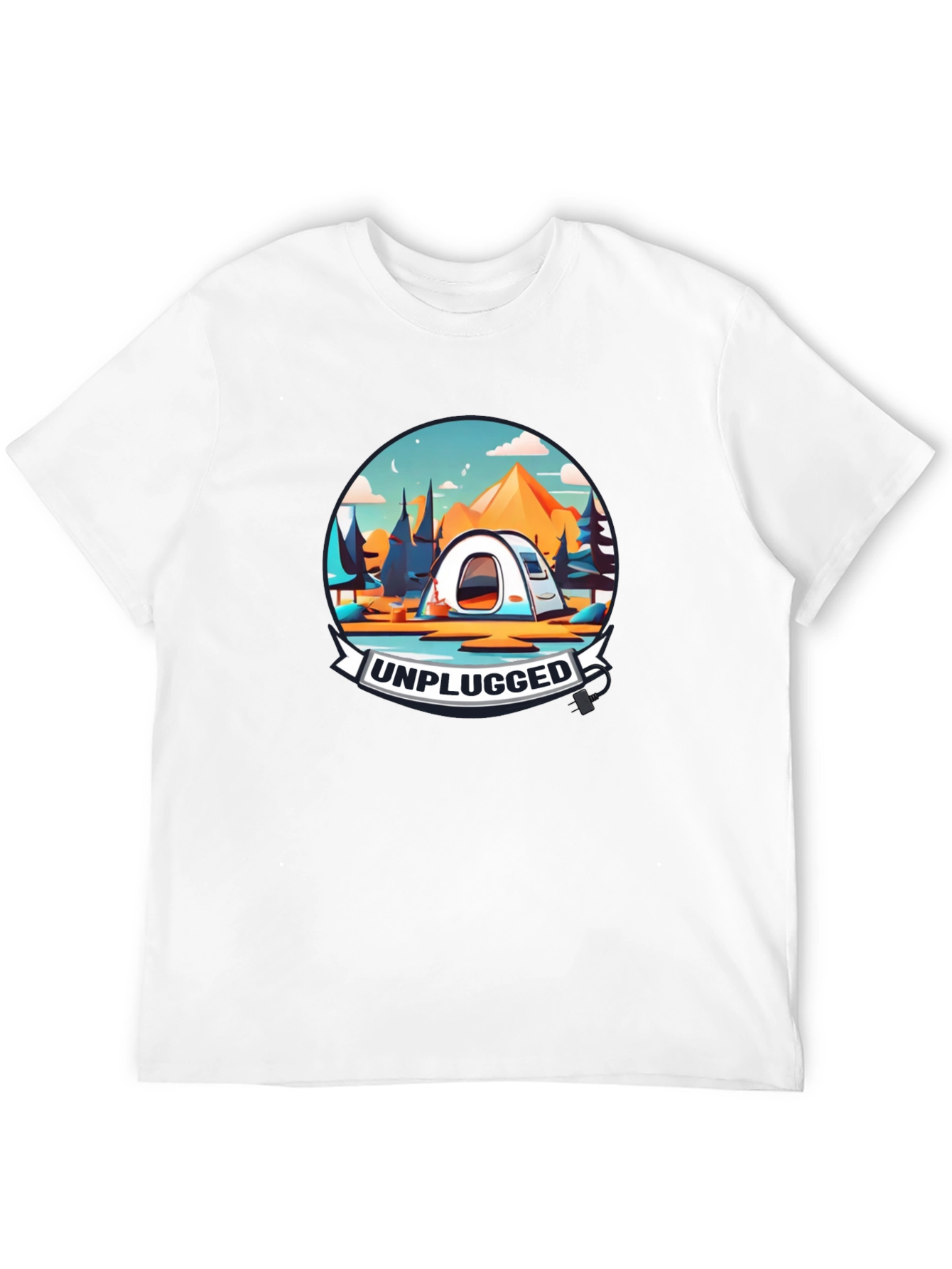 Unplugged Camping Graphic Tee - Black Cotton T-Shirt