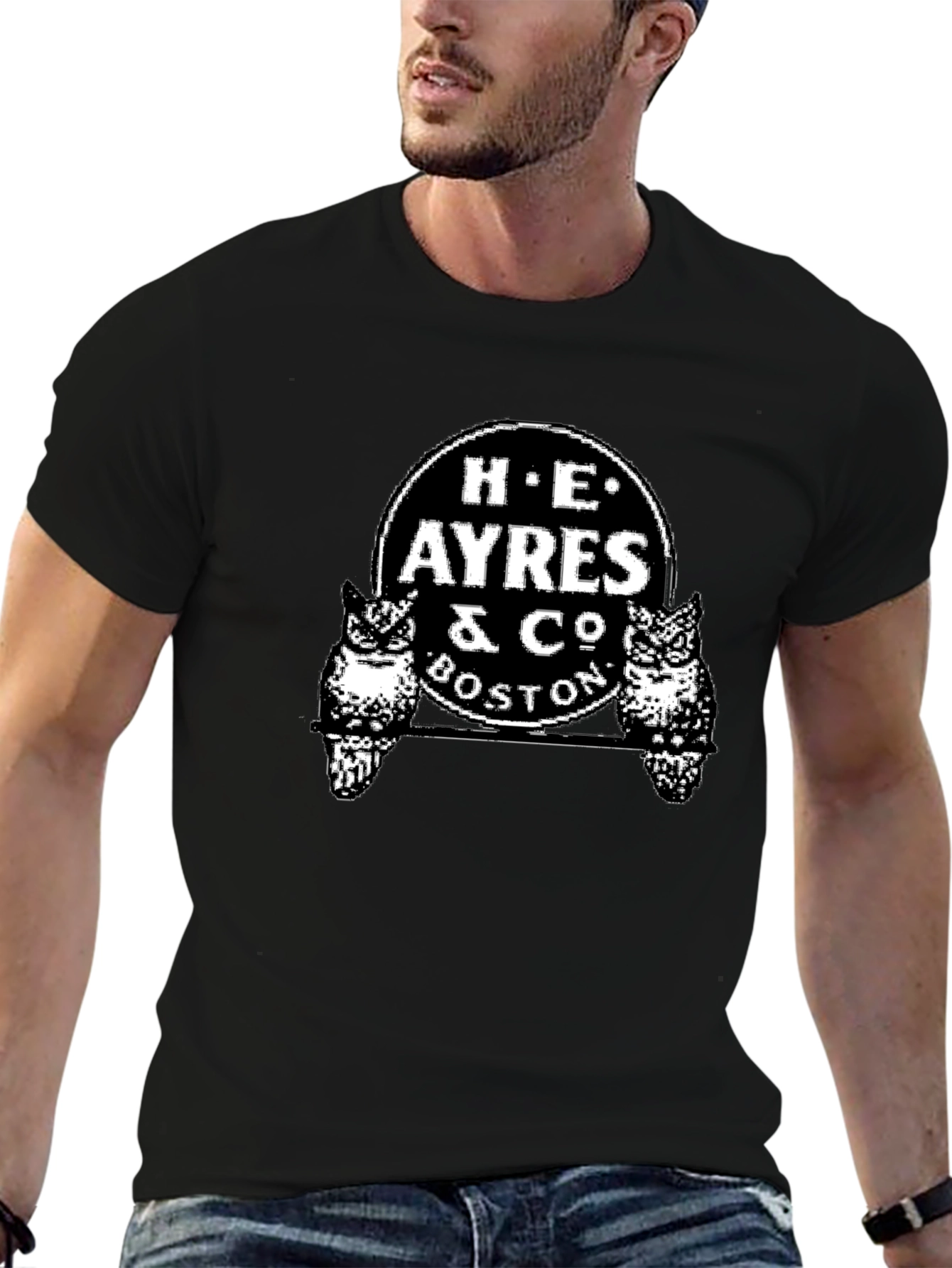 H.E. Ayres & Co. Boston Owl Graphic Black T-Shirt